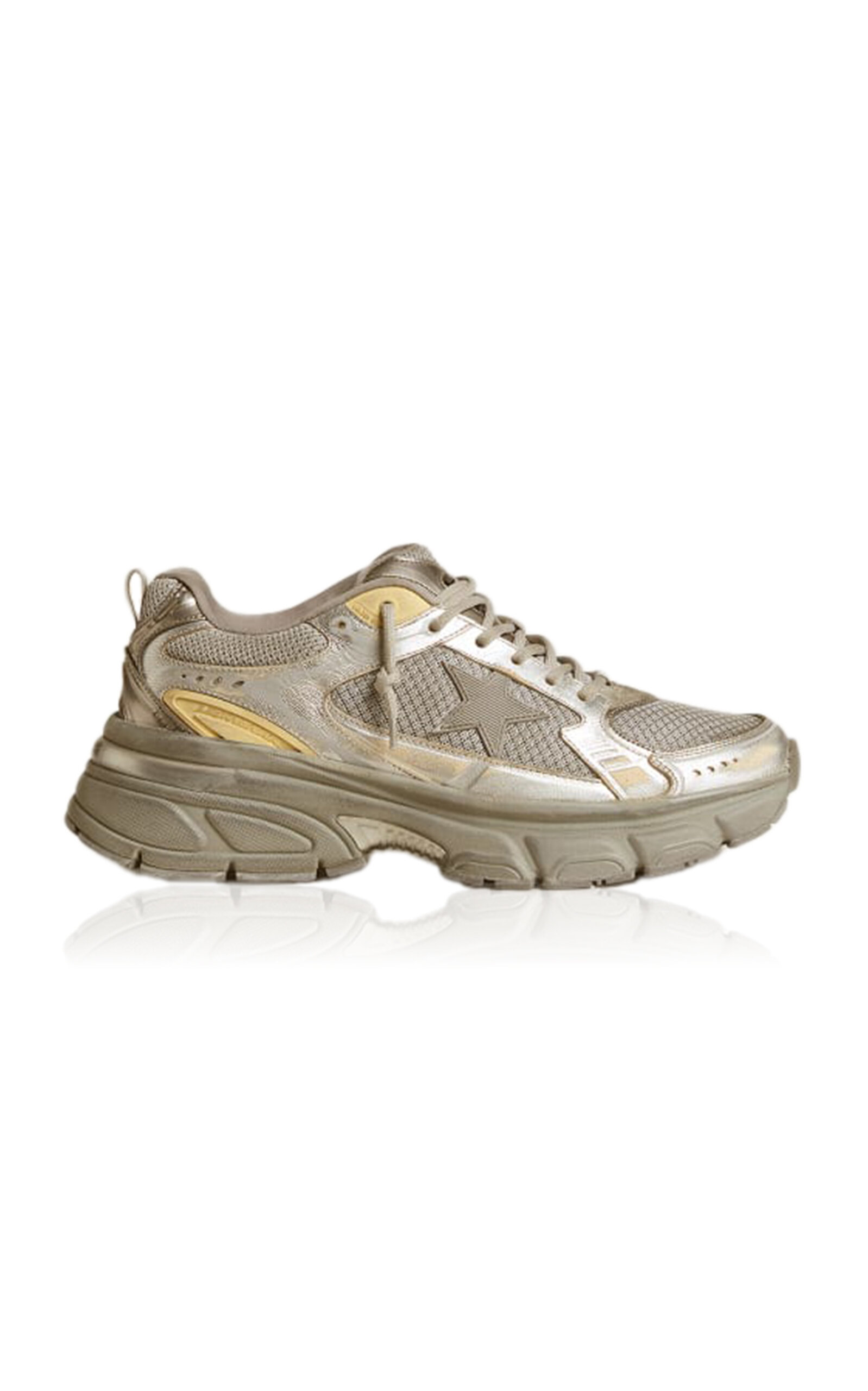 Golden Goose Lightstar Laminated Leather Suede And Net Upper Tpu Star Net Heel And Spur In Silver