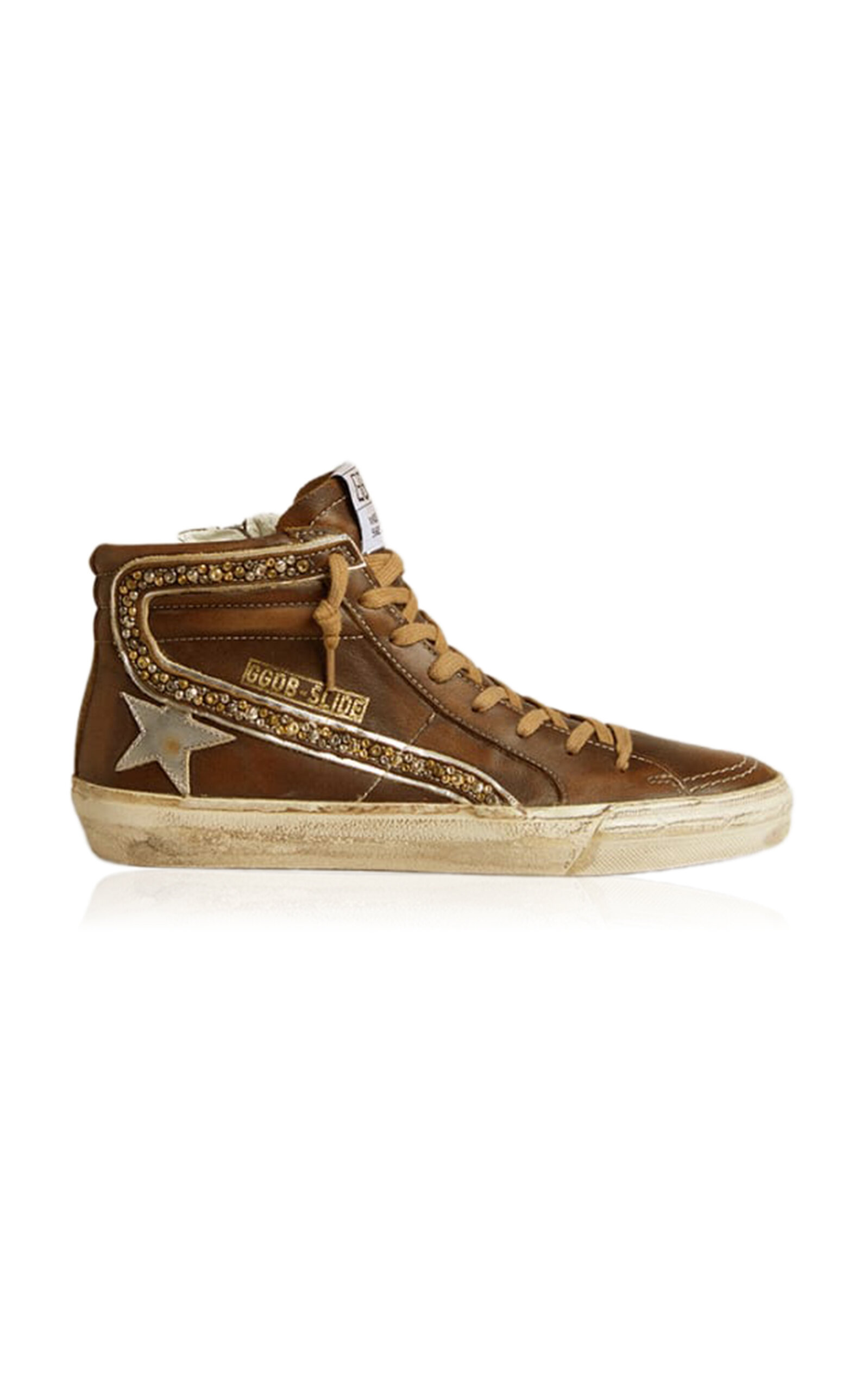 Golden Goose Slide Studded Leather Sneakers In Brown