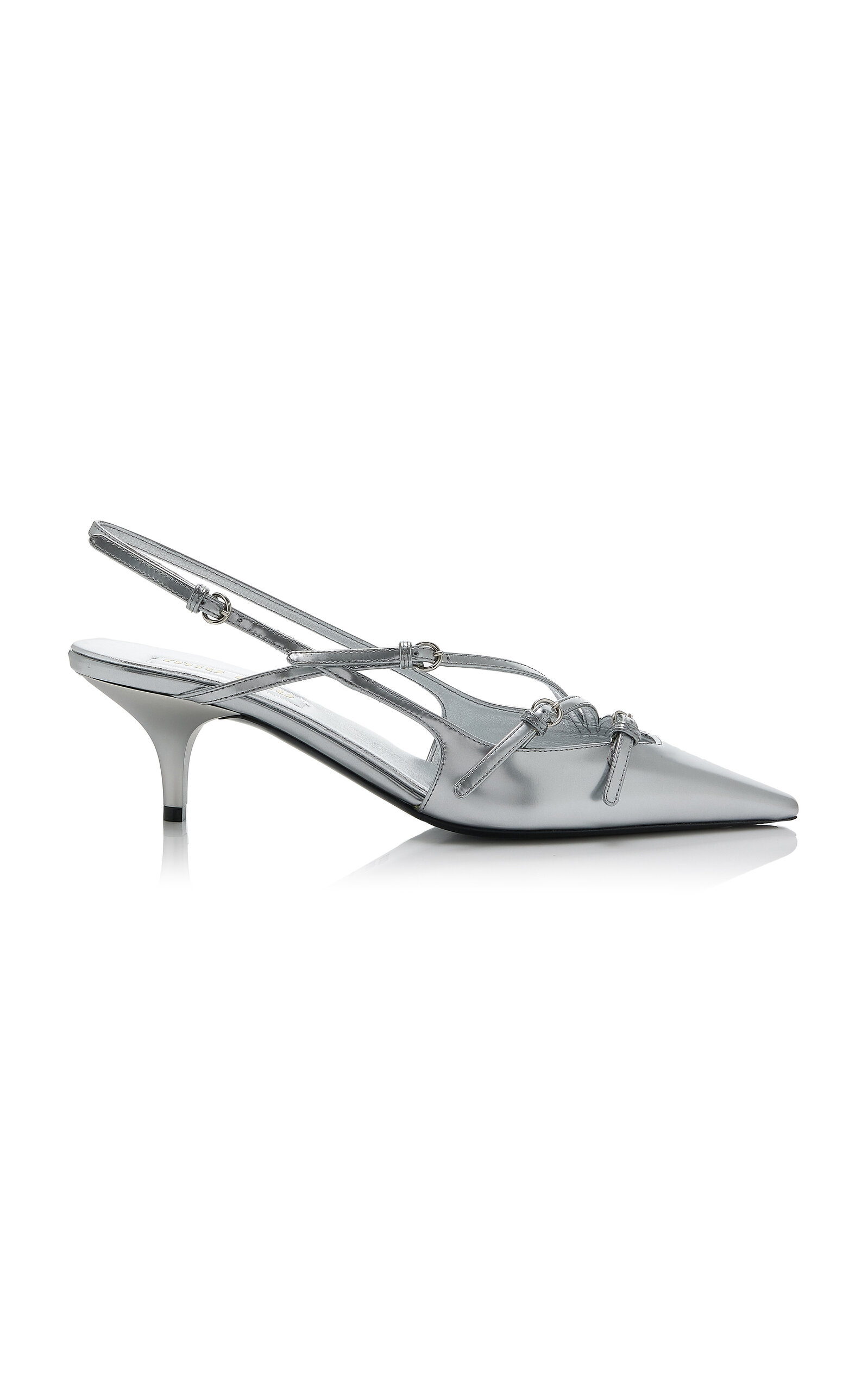 Miu Miu Buckled Metallic Leather Slingback Pumps