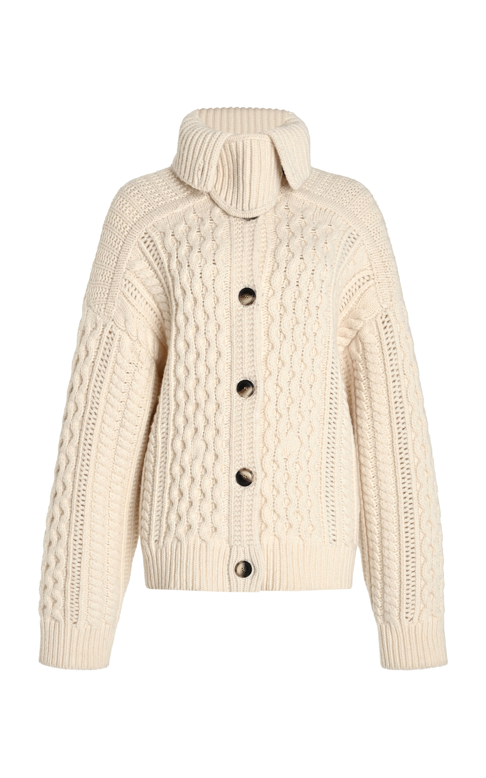 Proenza Schouler White Label Darlene Cable-Knit Merino Wool Cardigan - Ivory