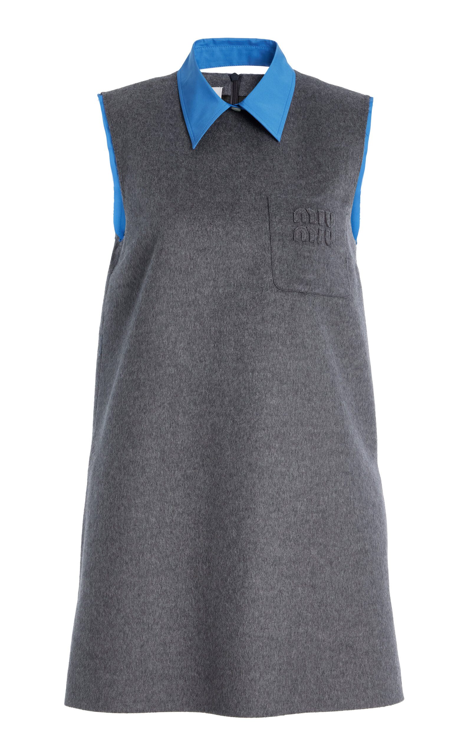 Miu Miu Velour Mini Dress With Sleeveless Contrast Collar In Gray
