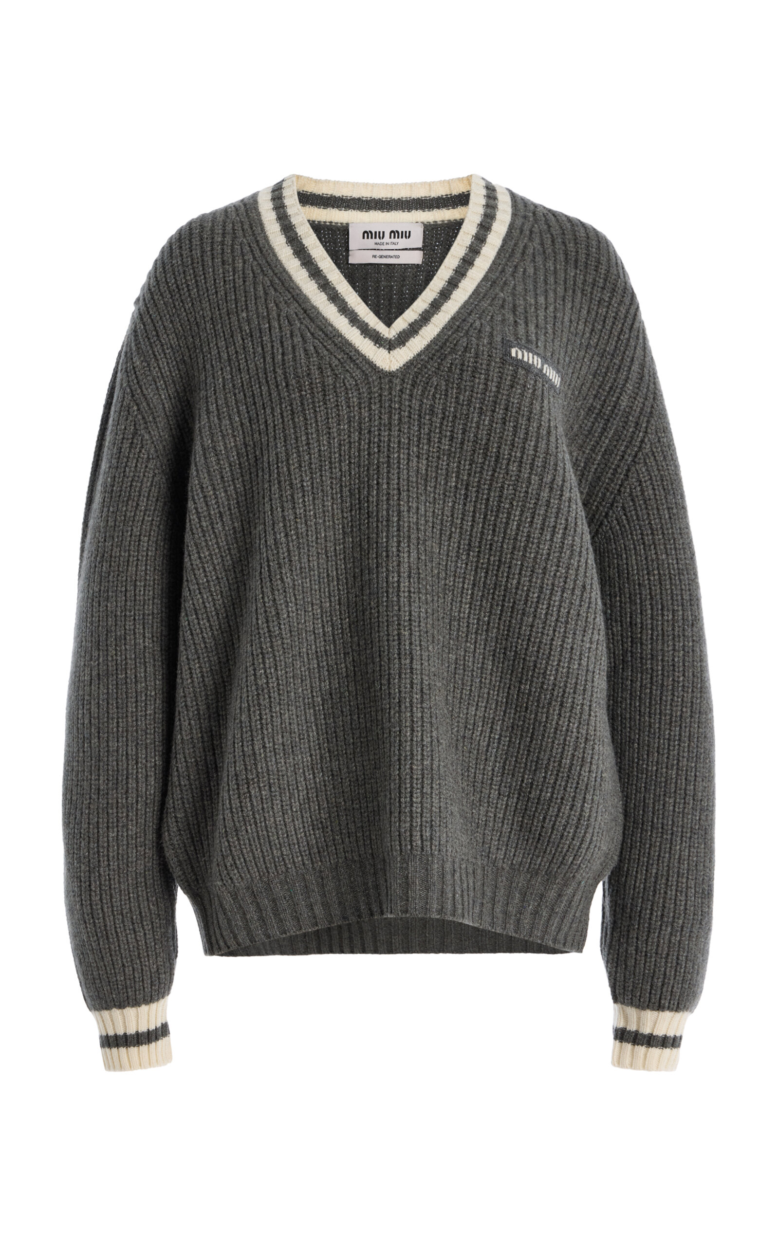 Miu Miu Oversized Cashmere Sweater In Grey