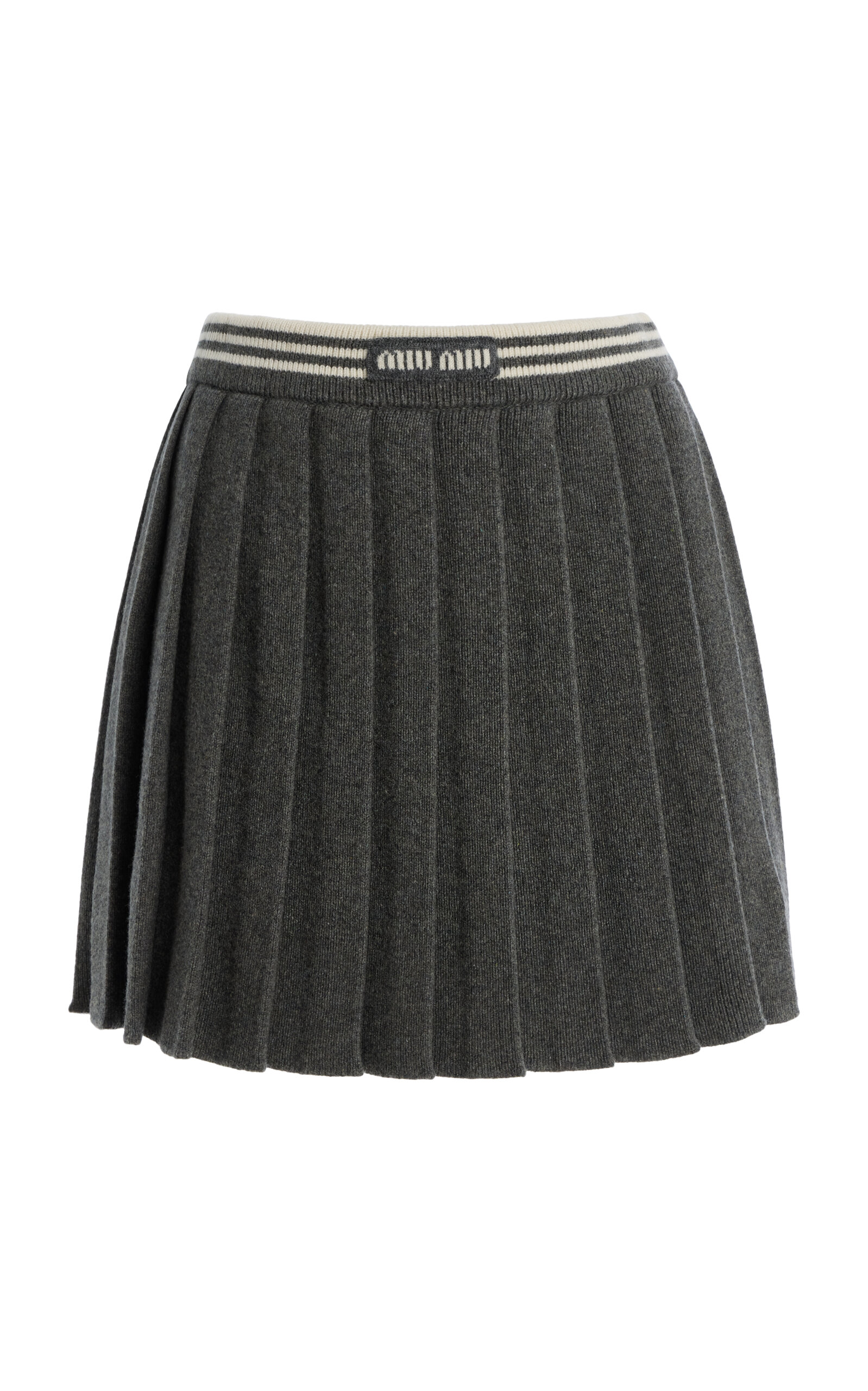 MIU MIU PLEATED CASHMERE-WOOL MINI SKIRT