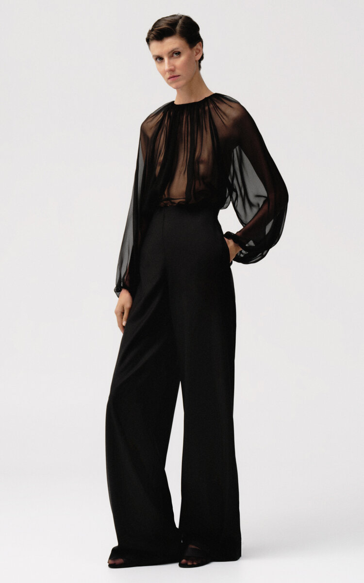 Shop Sophie Et Voila Wool Wide-leg Pants In Black