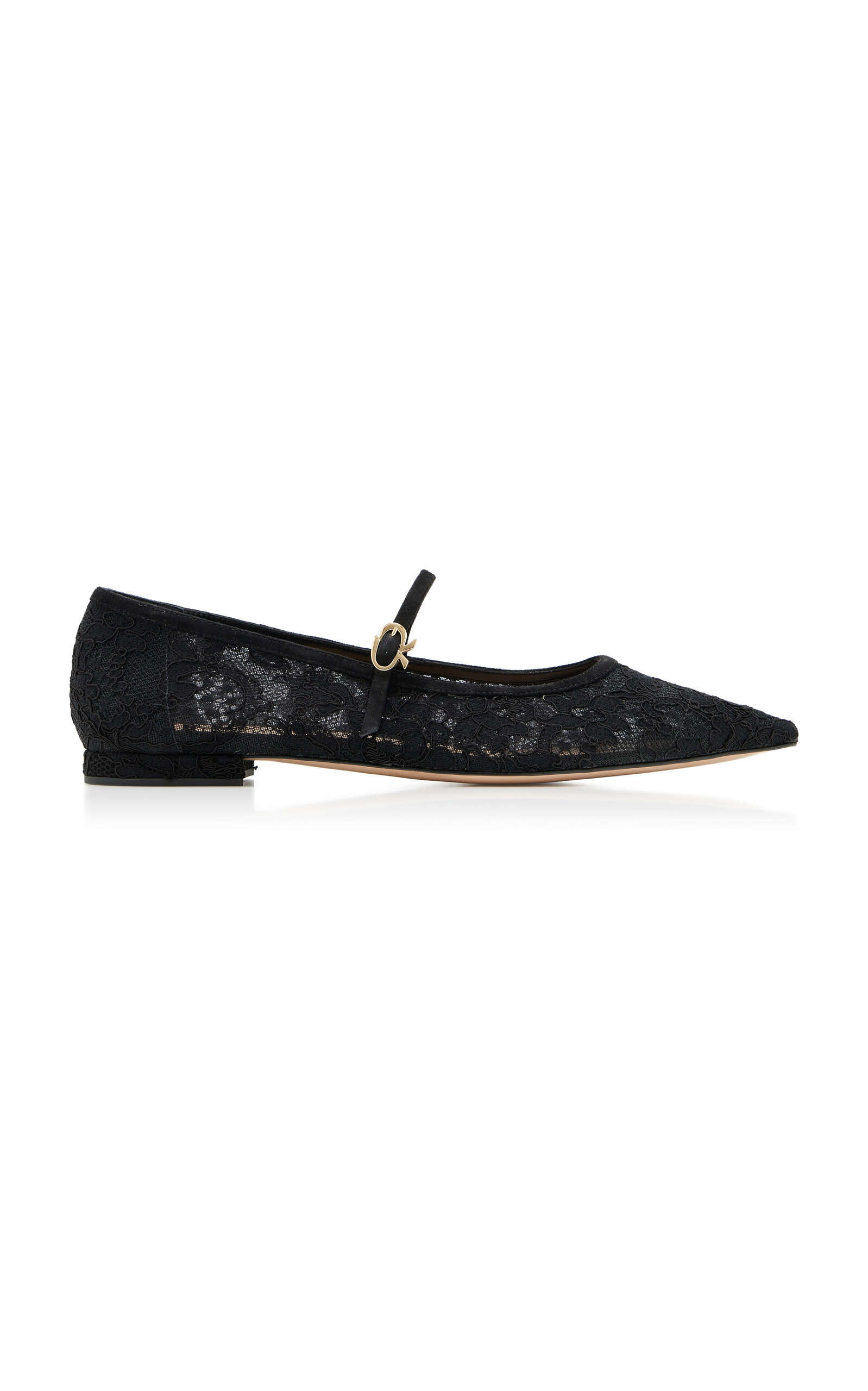 Gianvito Rossi Suede-Trimmed Lace Flats