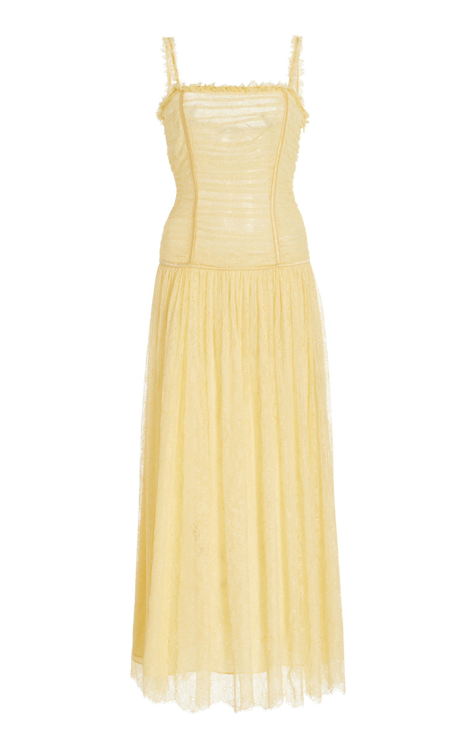 Ulla Johnson Florelle Ruched French Chantilly Lace Maxi Dress - Yellow - Women's Clothing