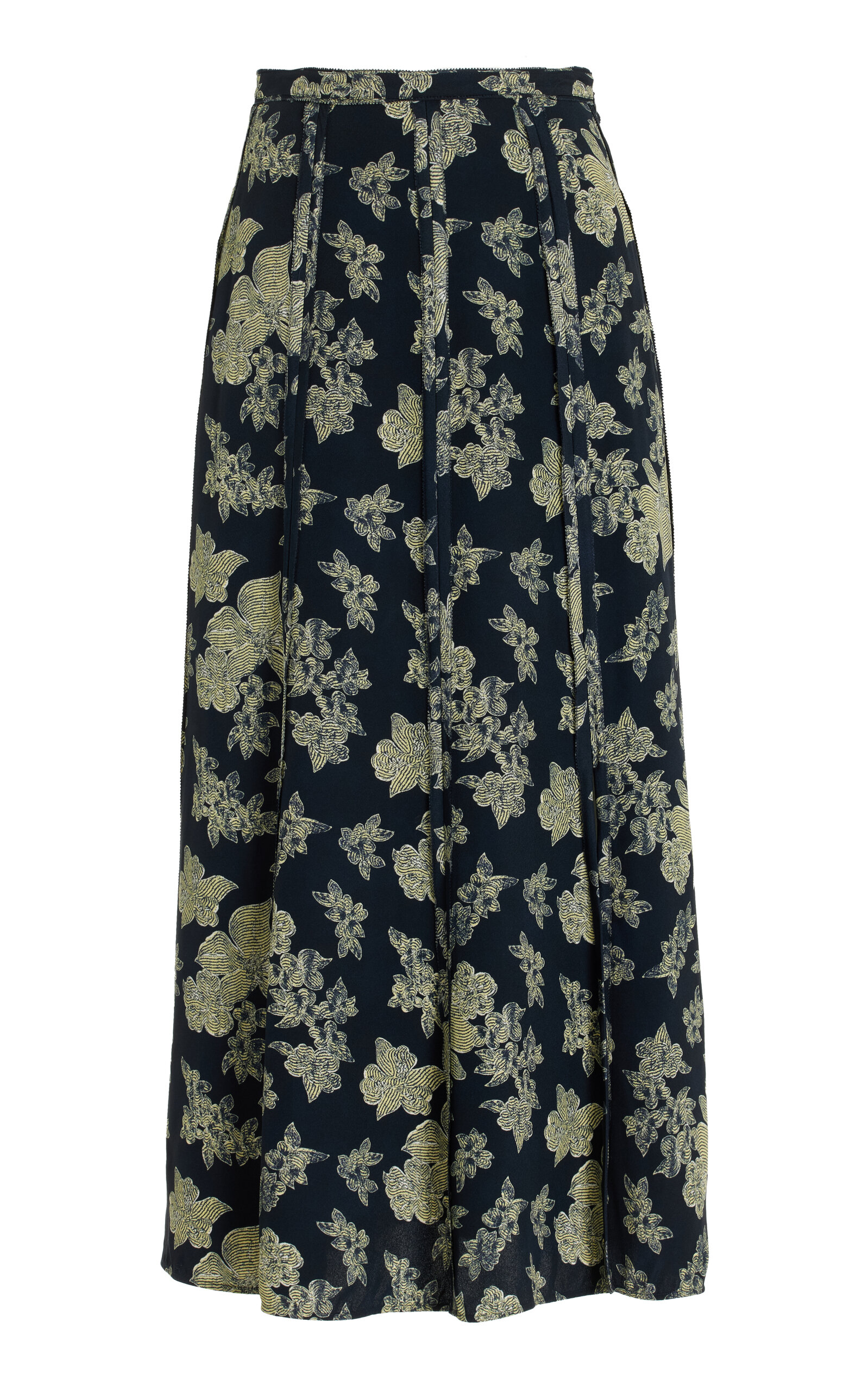 ULLA JOHNSON NEEMA GODET-DETAILED PRINTED CREPE MAXI SKIRT