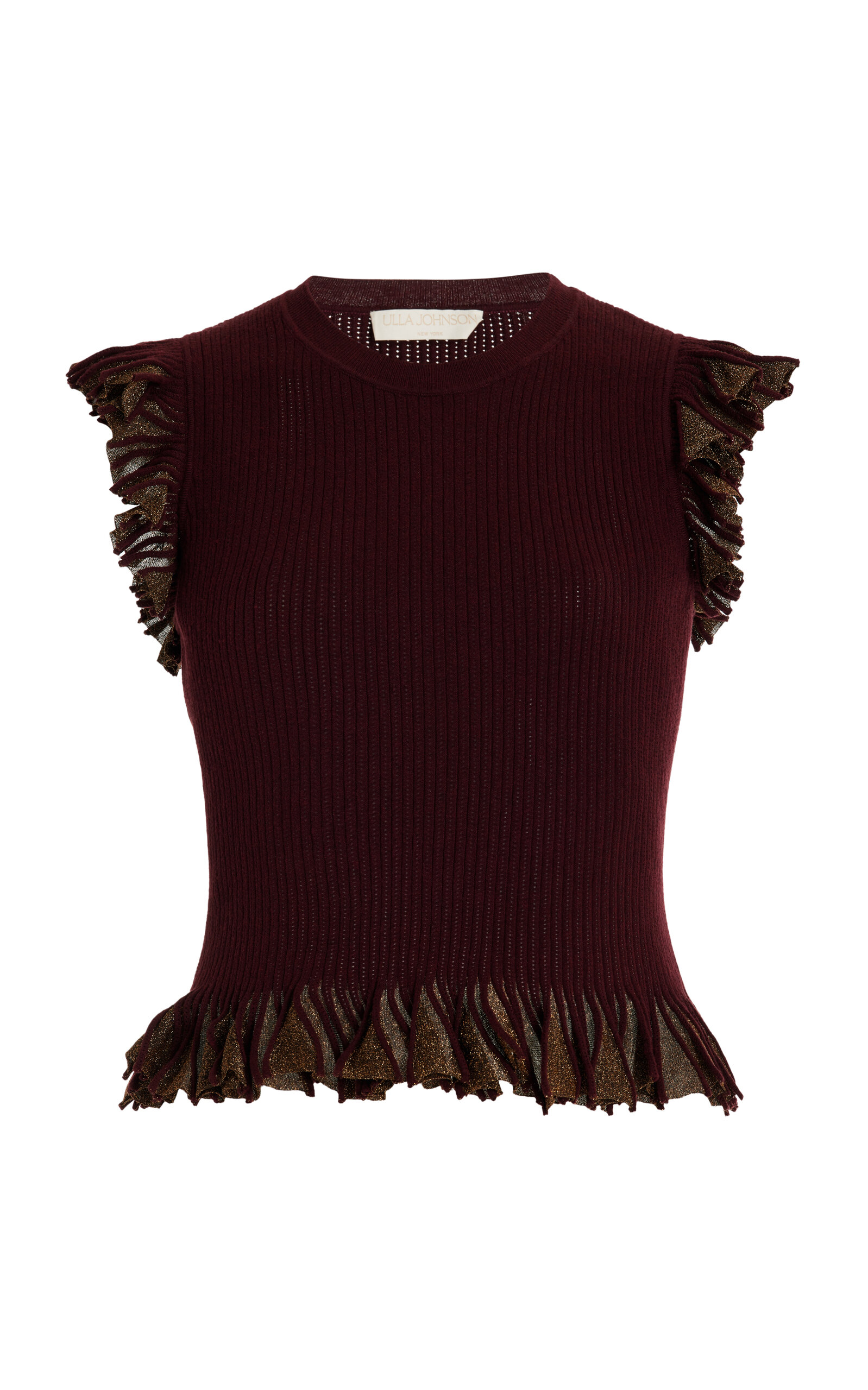 Ulla Johnson Leila Sunburst-Knit Top - Burgundy
