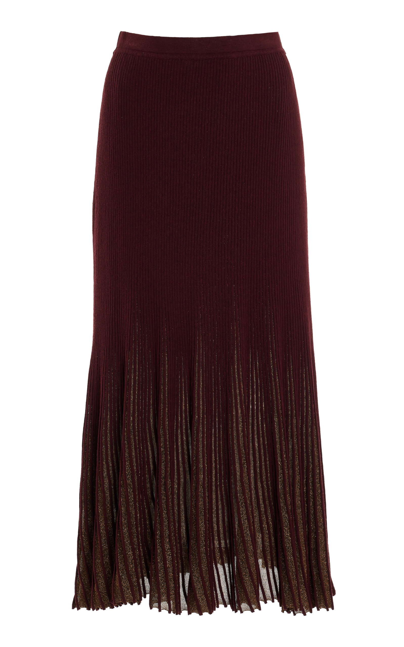 Ulla Johnson Vera Pleated Sunburst-Knit Midi Skirt - Burgundy