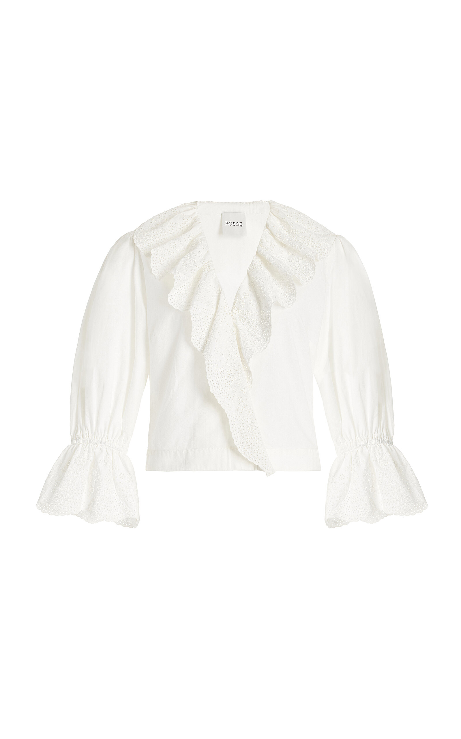 POSSE BERYL EMBROIDERED COTTON CROSS-OVER TOP 