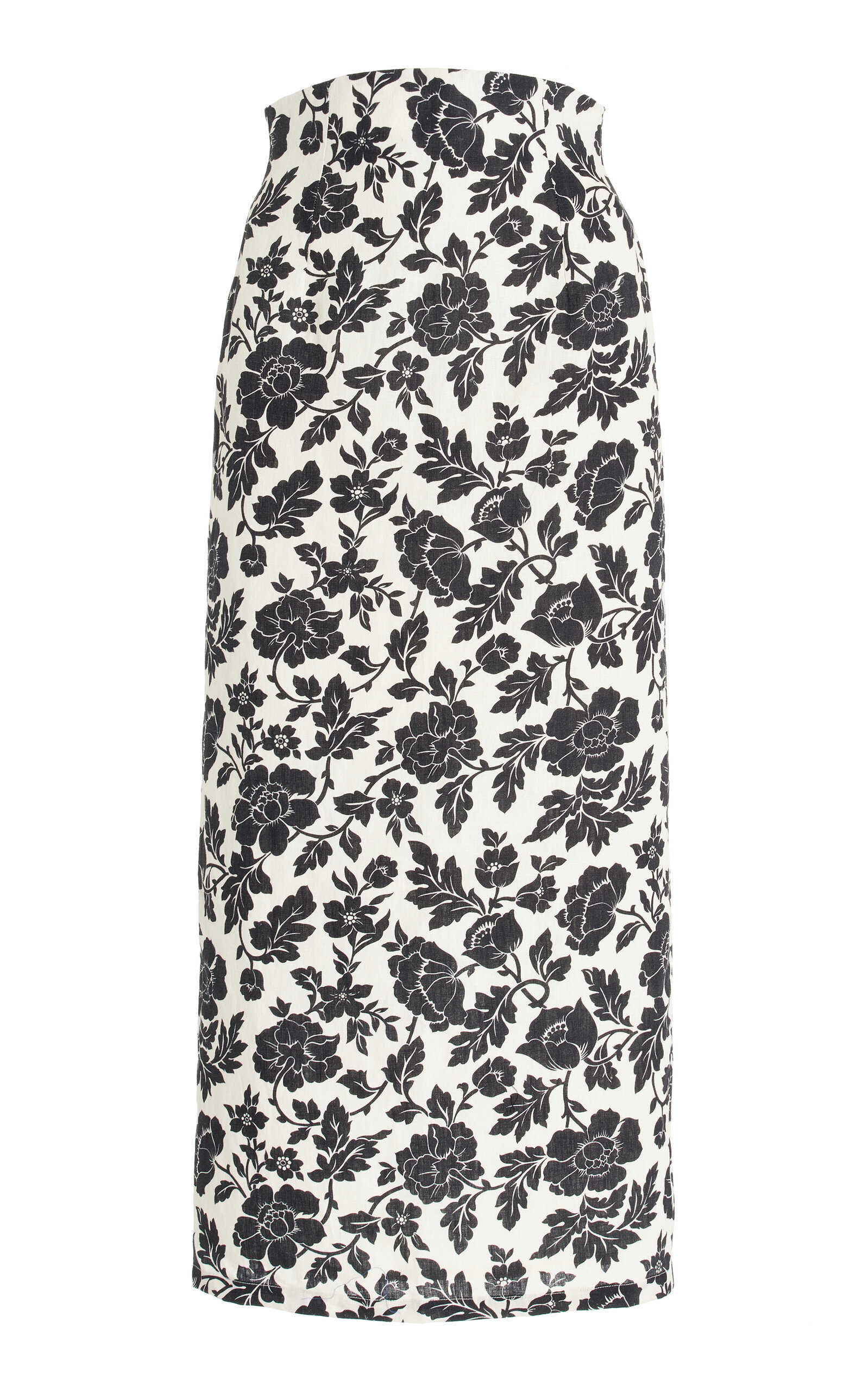 Posse Womens Bone Black Romeo Column Flower-print Linen Midi Skirt In Black