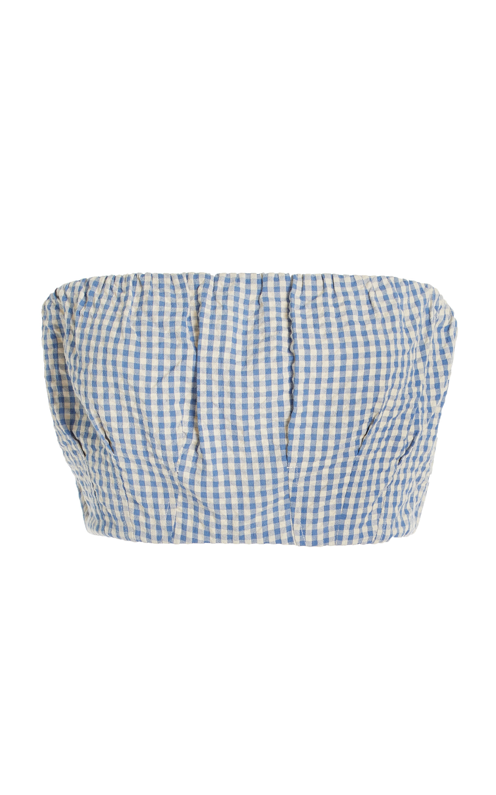 Shop Posse Mira Gingham Cotton Crop Top In Blue