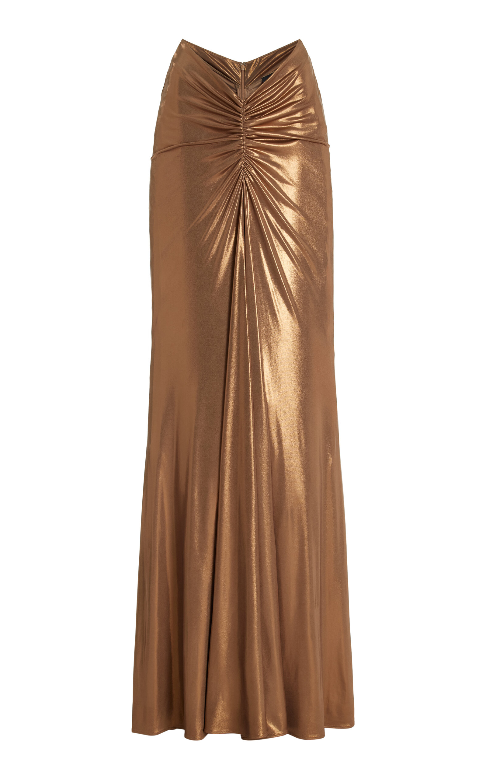 Ruched Coated-Jersey Maxi Skirt