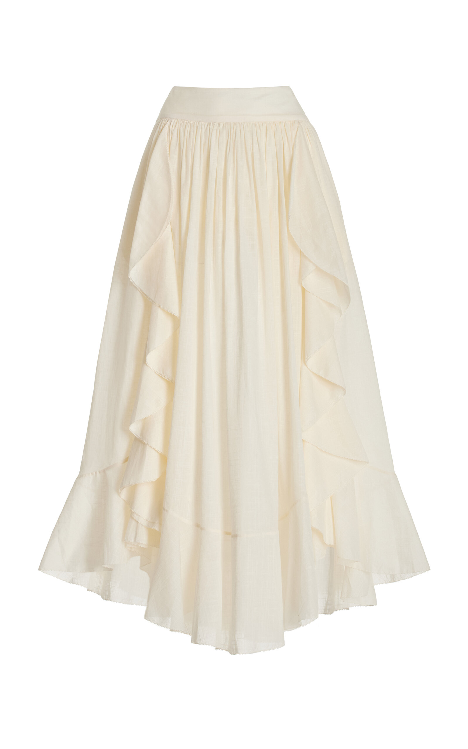 Shop Zimmermann Acacia Ruffled Cotton Maxi Skirt In Ivory