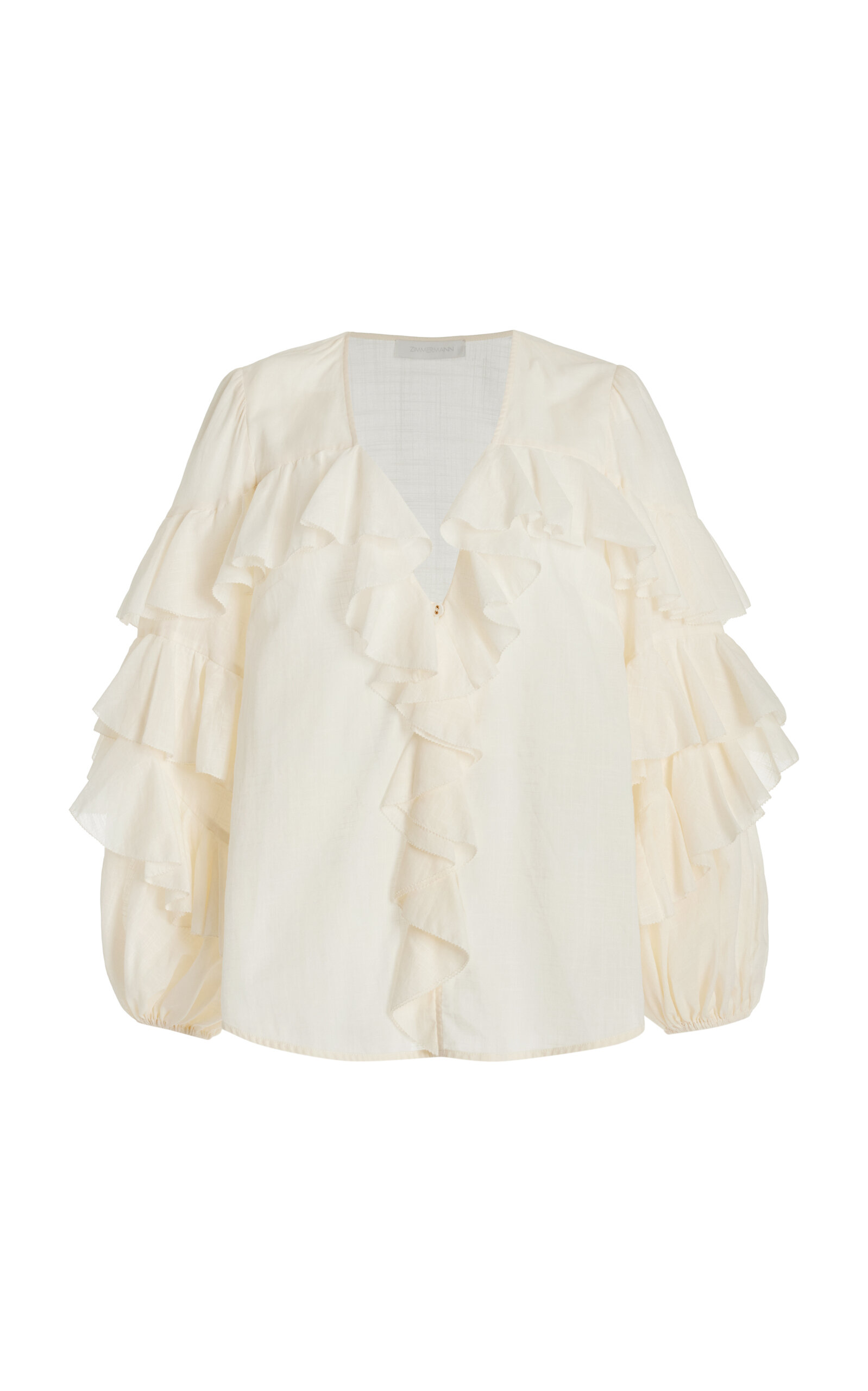 Zimmermann Acacia Ruffled Cotton Top - Ivory - 0P