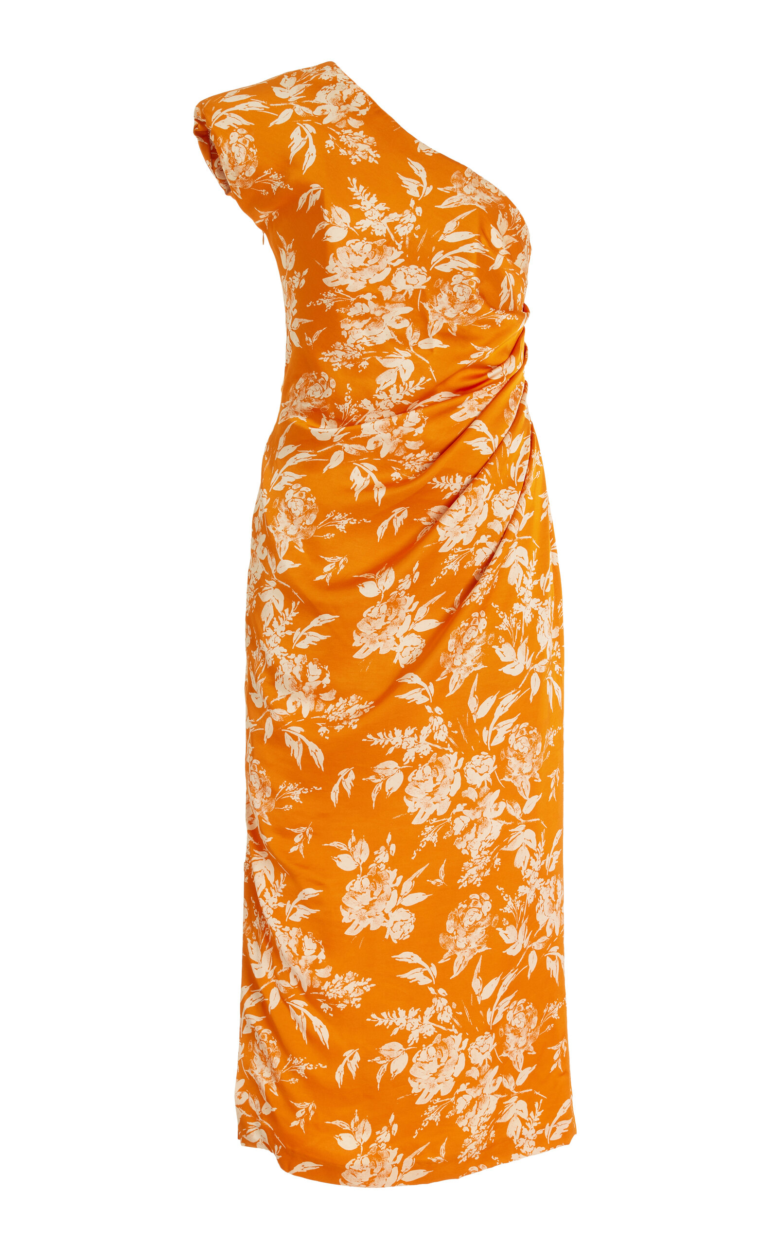 Shop Rosie Assoulin Pad Me One-shoulder Midi Dress In Orange