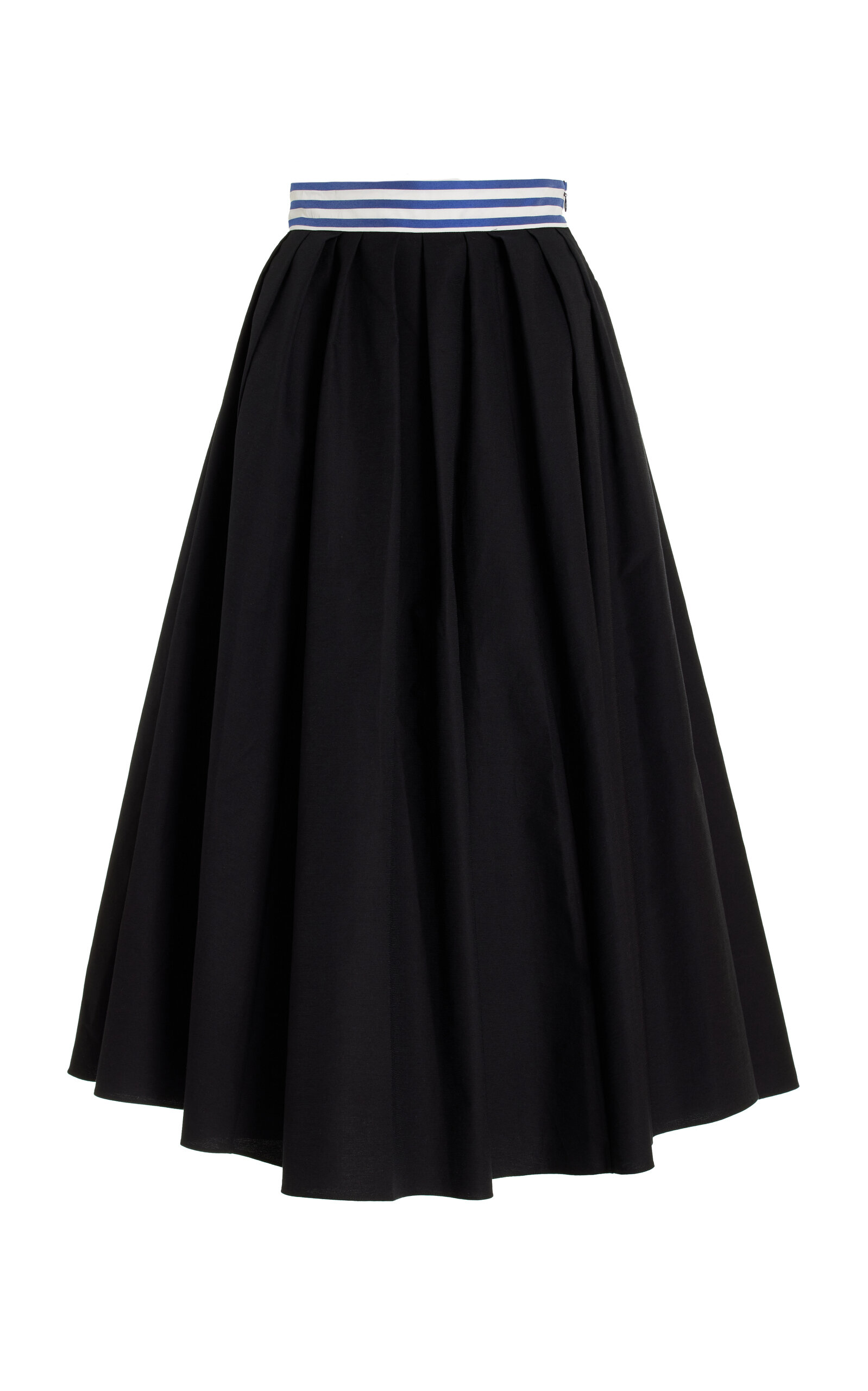 Rosie Assoulin Full Pleated Cotton Mid Skirt In Black