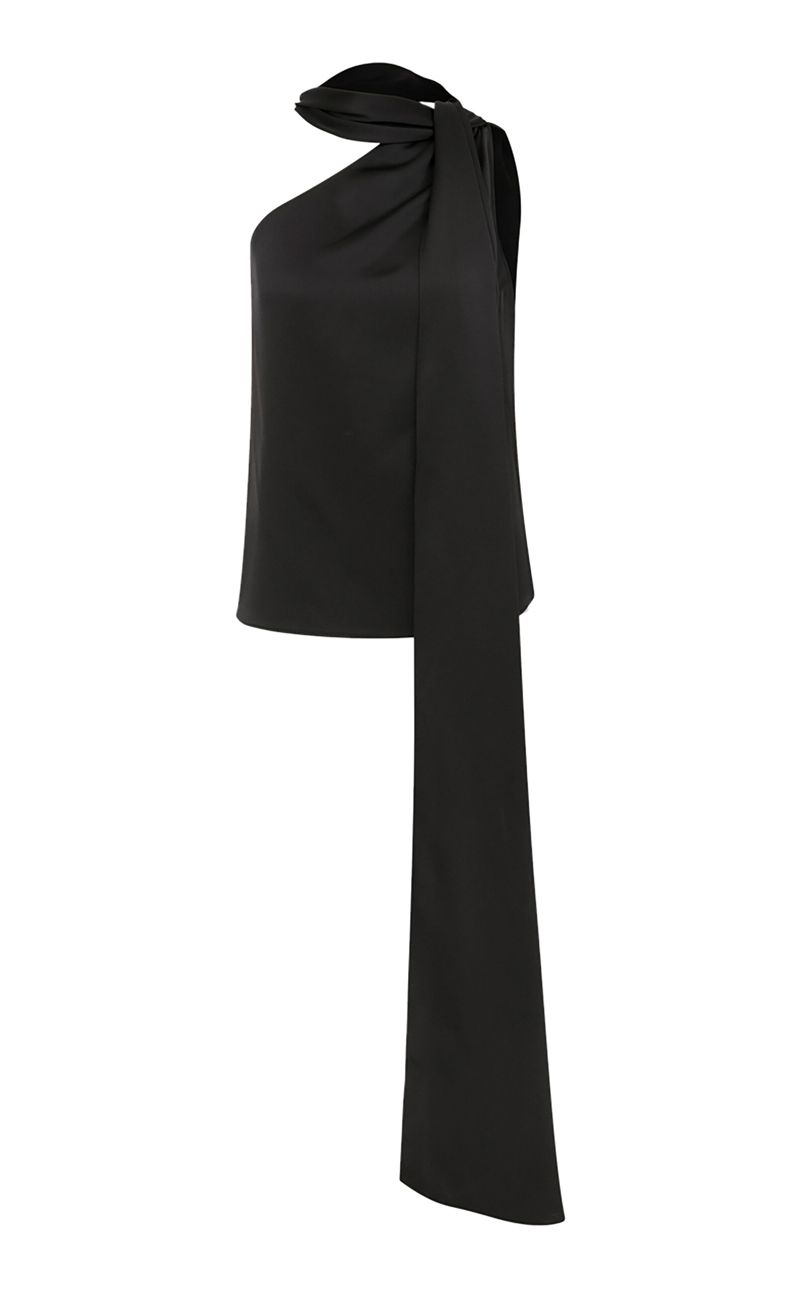 . Lily Tie-Neck Satin One-Shoulder Top
