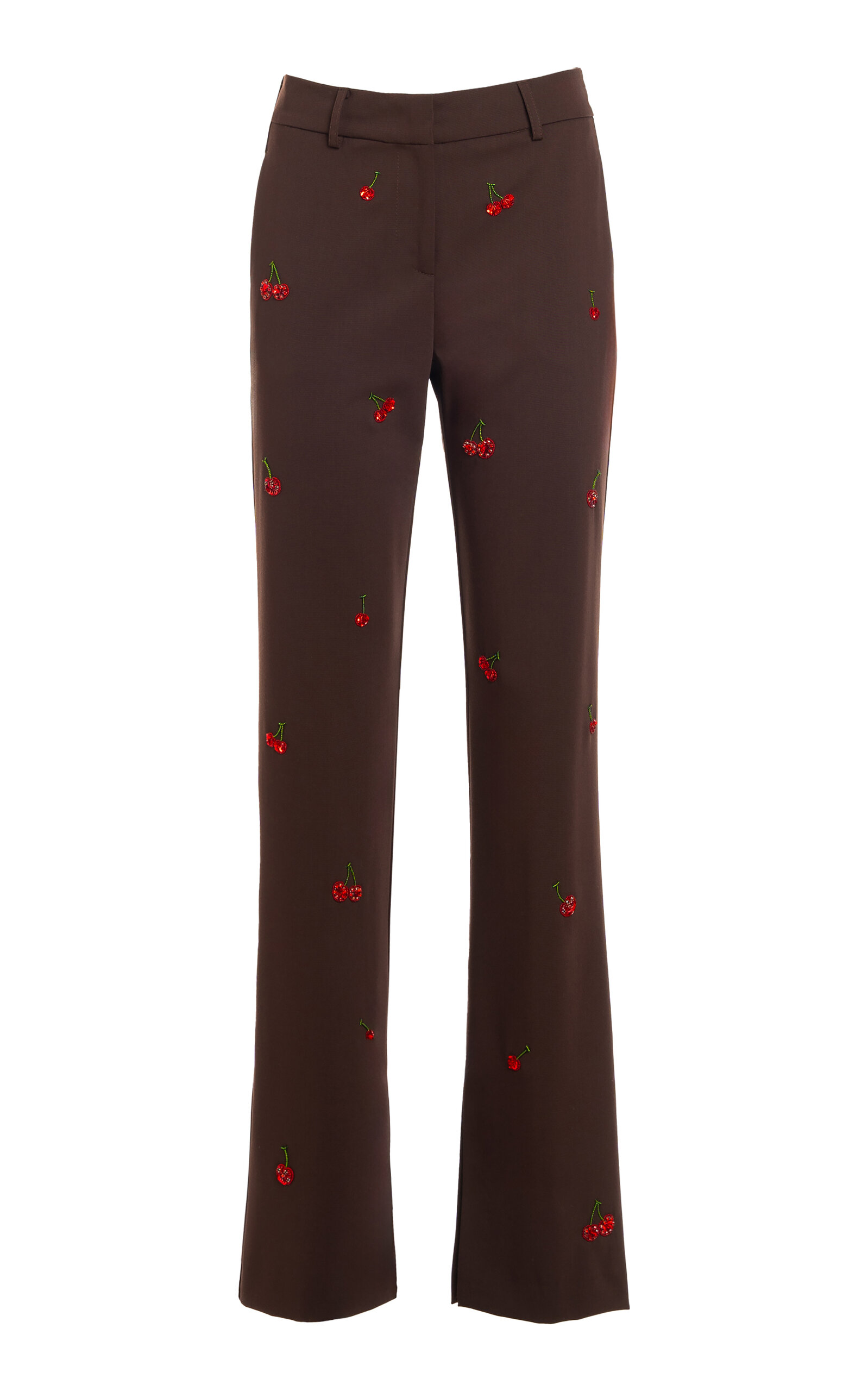 Des_phemmes Cherry Embroidered Flared Pants In Brown