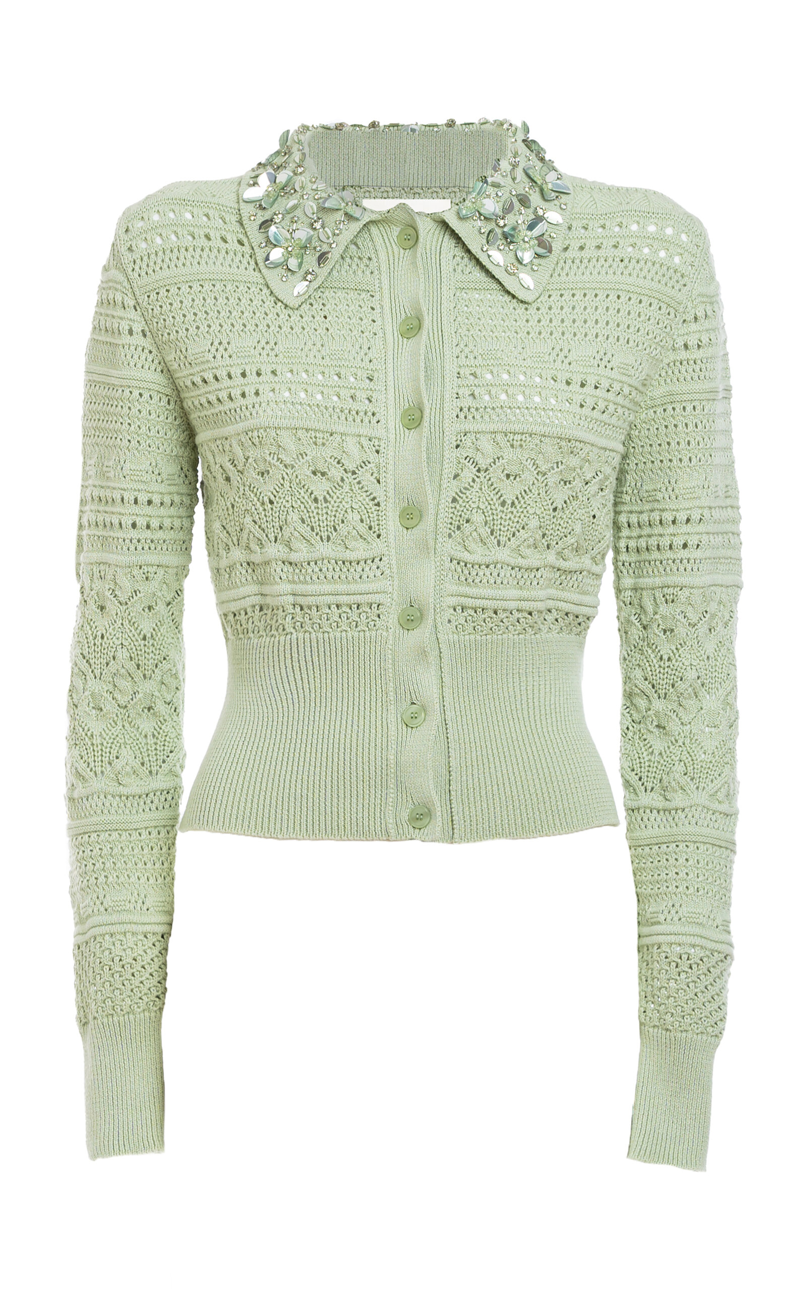 DES_PHEMMES Crystal-Embellished Knit-Cotton Cardigan - Green
