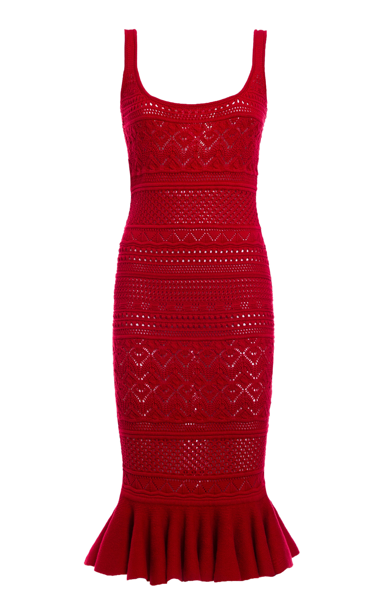 DES_PHEMMES Crocheted-Cotton Midi Dress - Red - XS - Women's Clothing