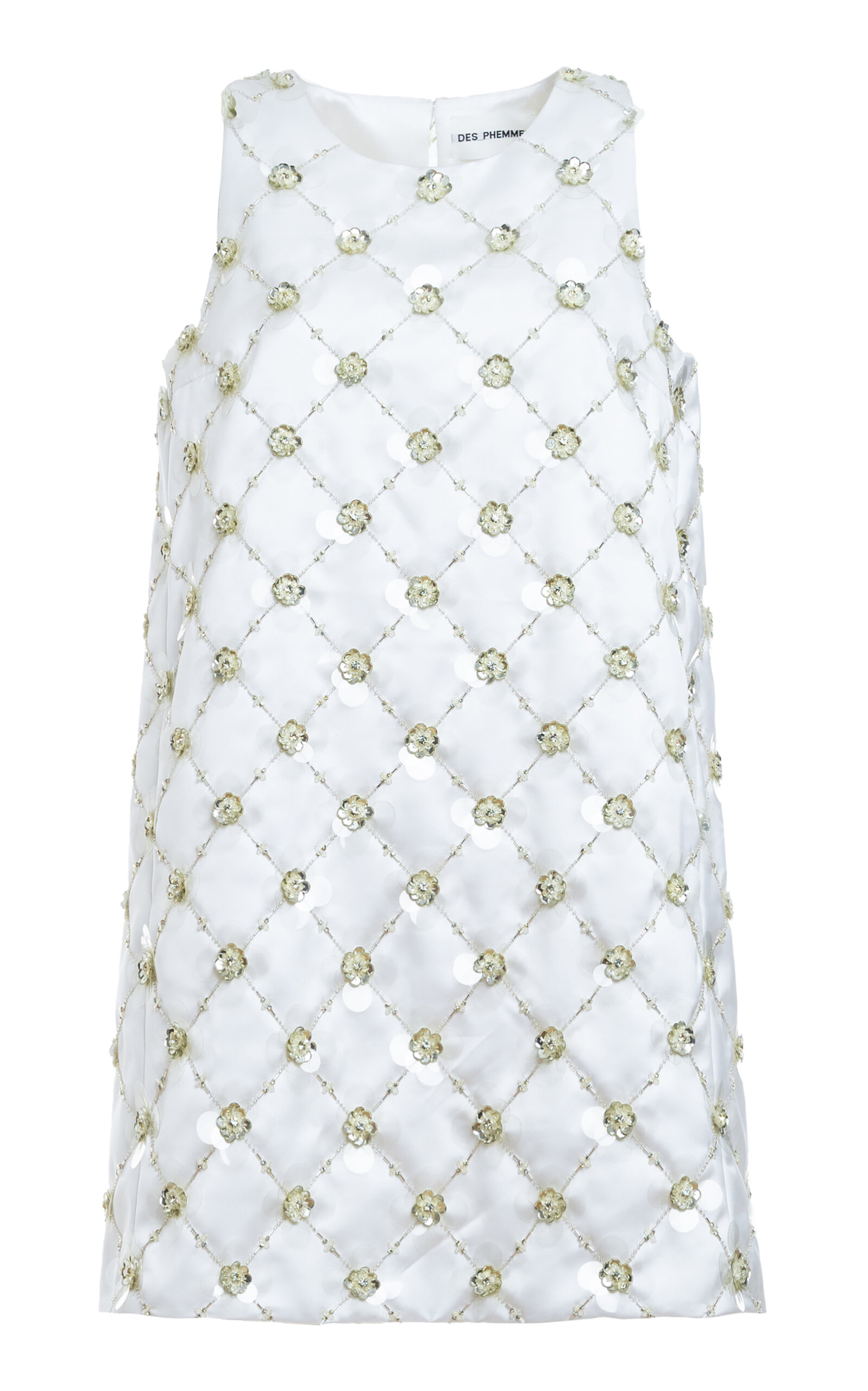 DES_PHEMMES Beaded Satin Mini Dress - White