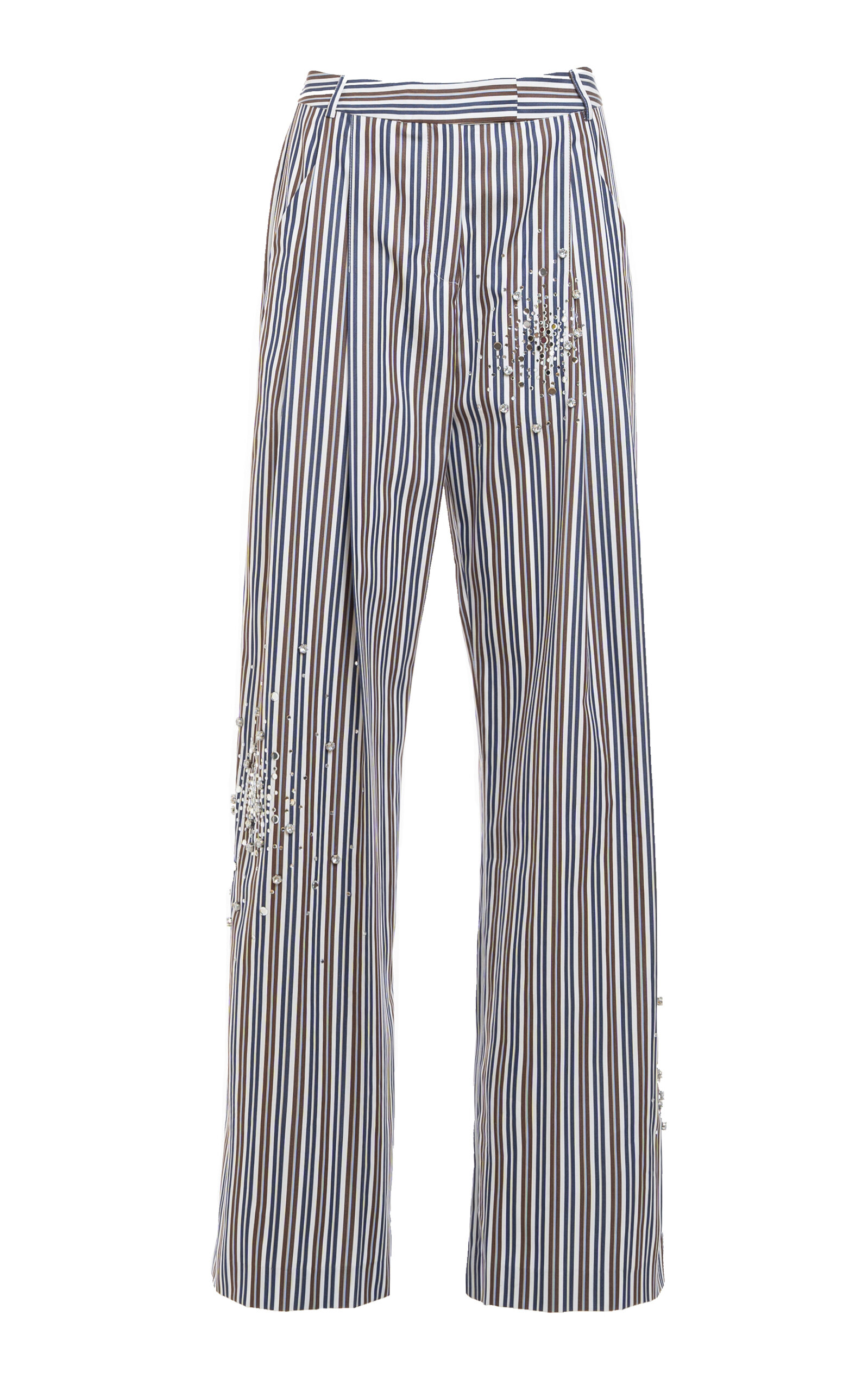 Shop Des_phemmes Crystal-embellished Striped-cotton Wide-leg Pants In Black,white