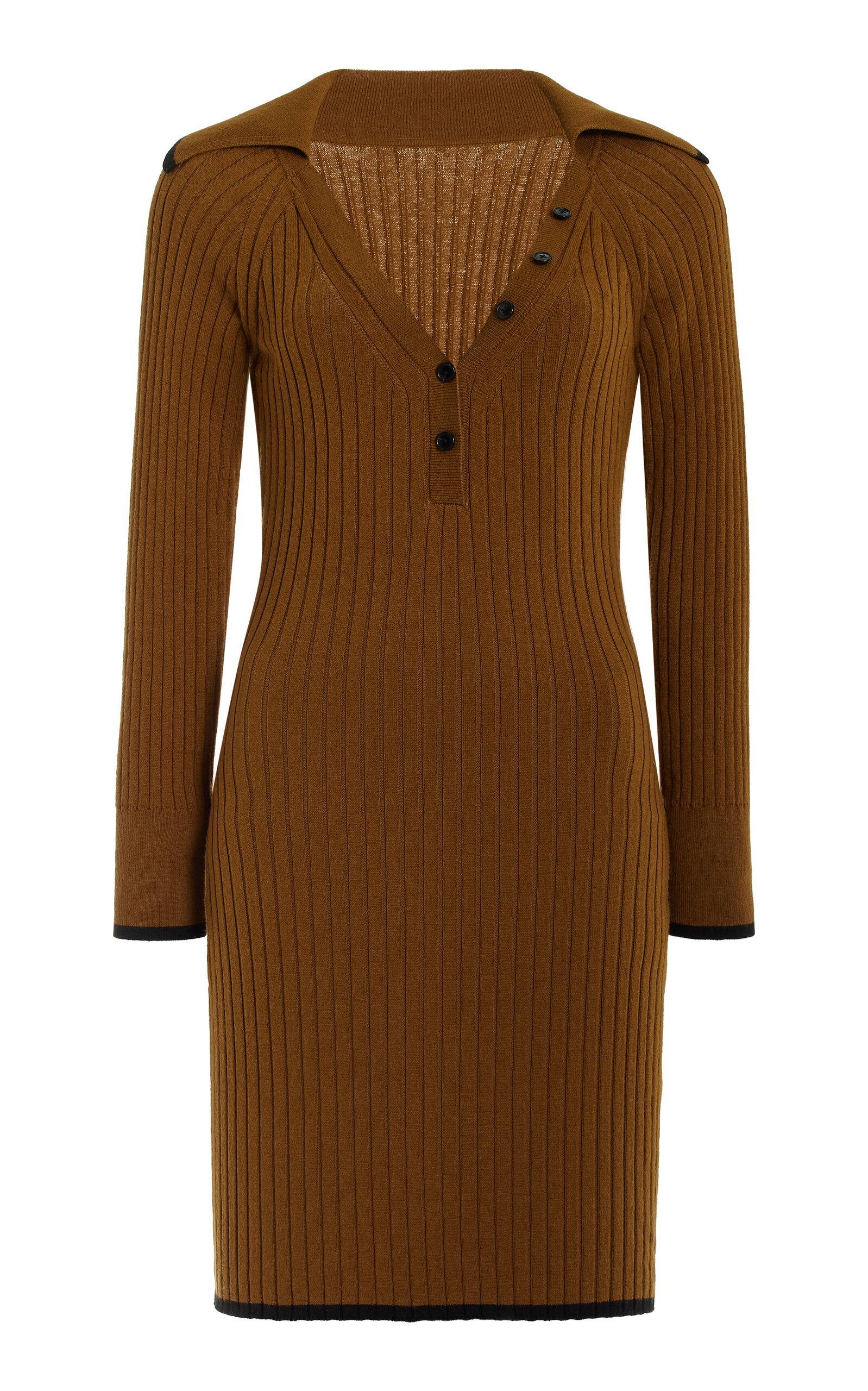 Matthew Bruch Cotton-Blend Ribbed-Knit Mini Polo Dress
