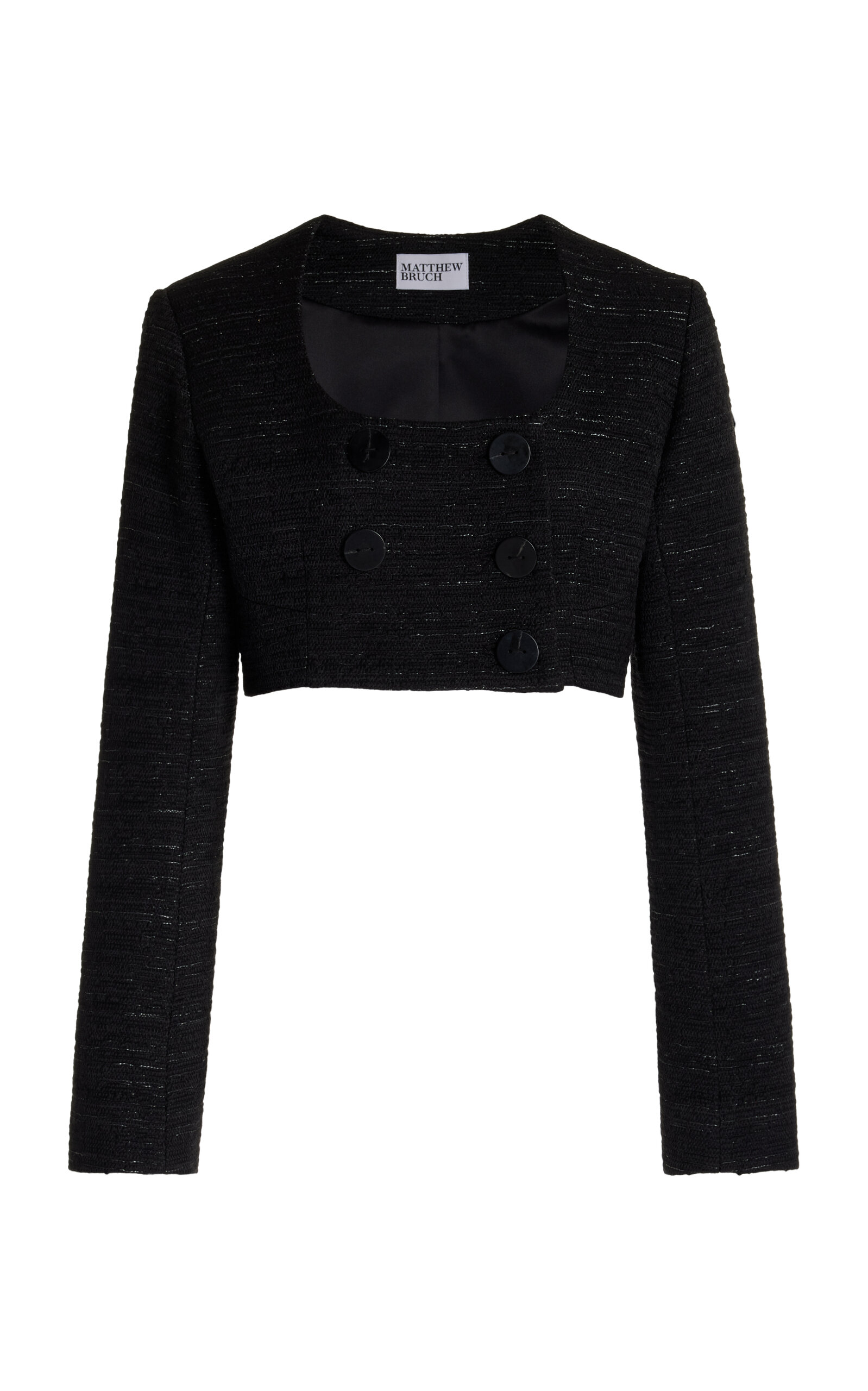 Matthew Bruch Apron Double-breasted Tweed Top In Black