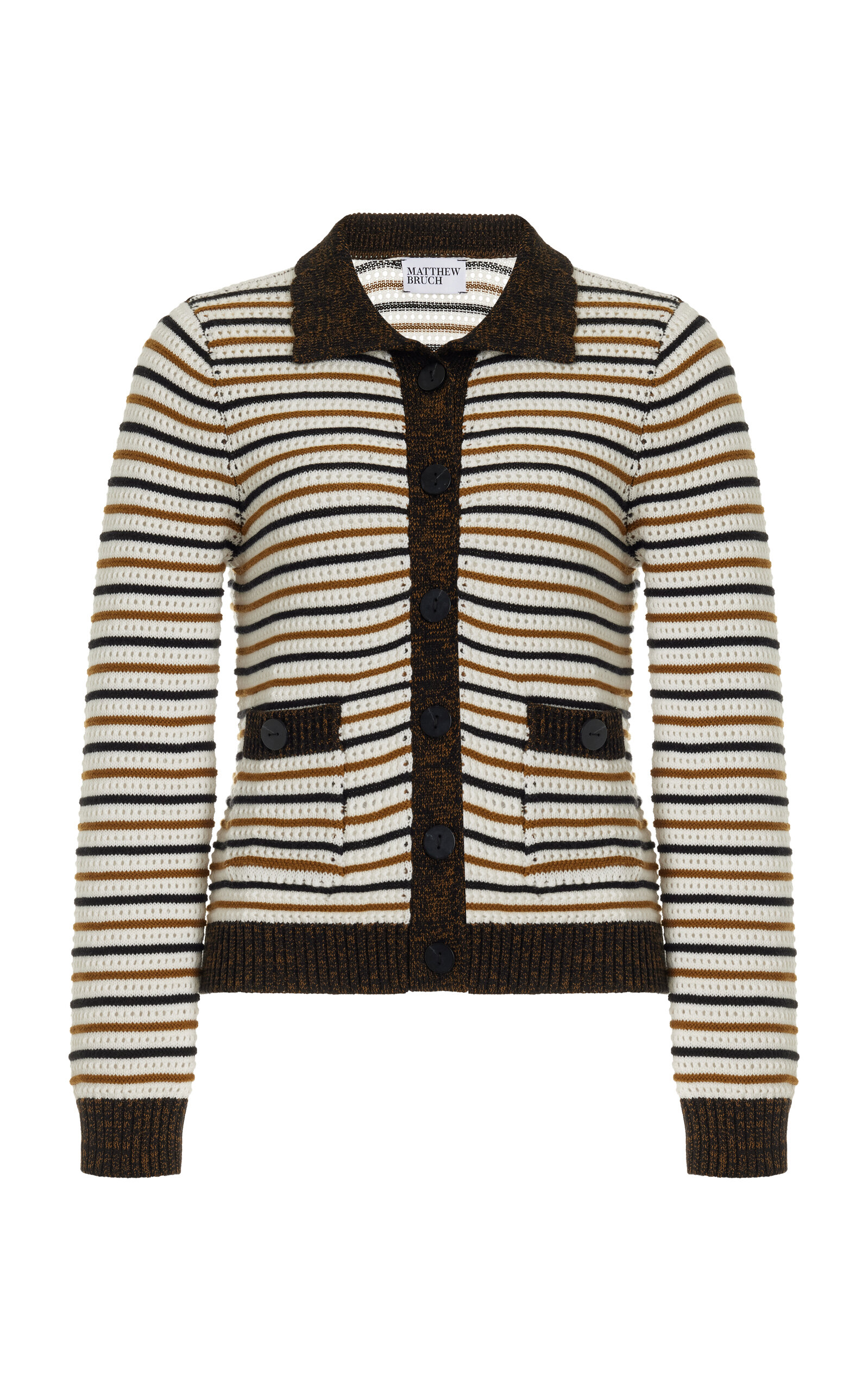 Striped Cotton-Blend Mesh Cardigan
