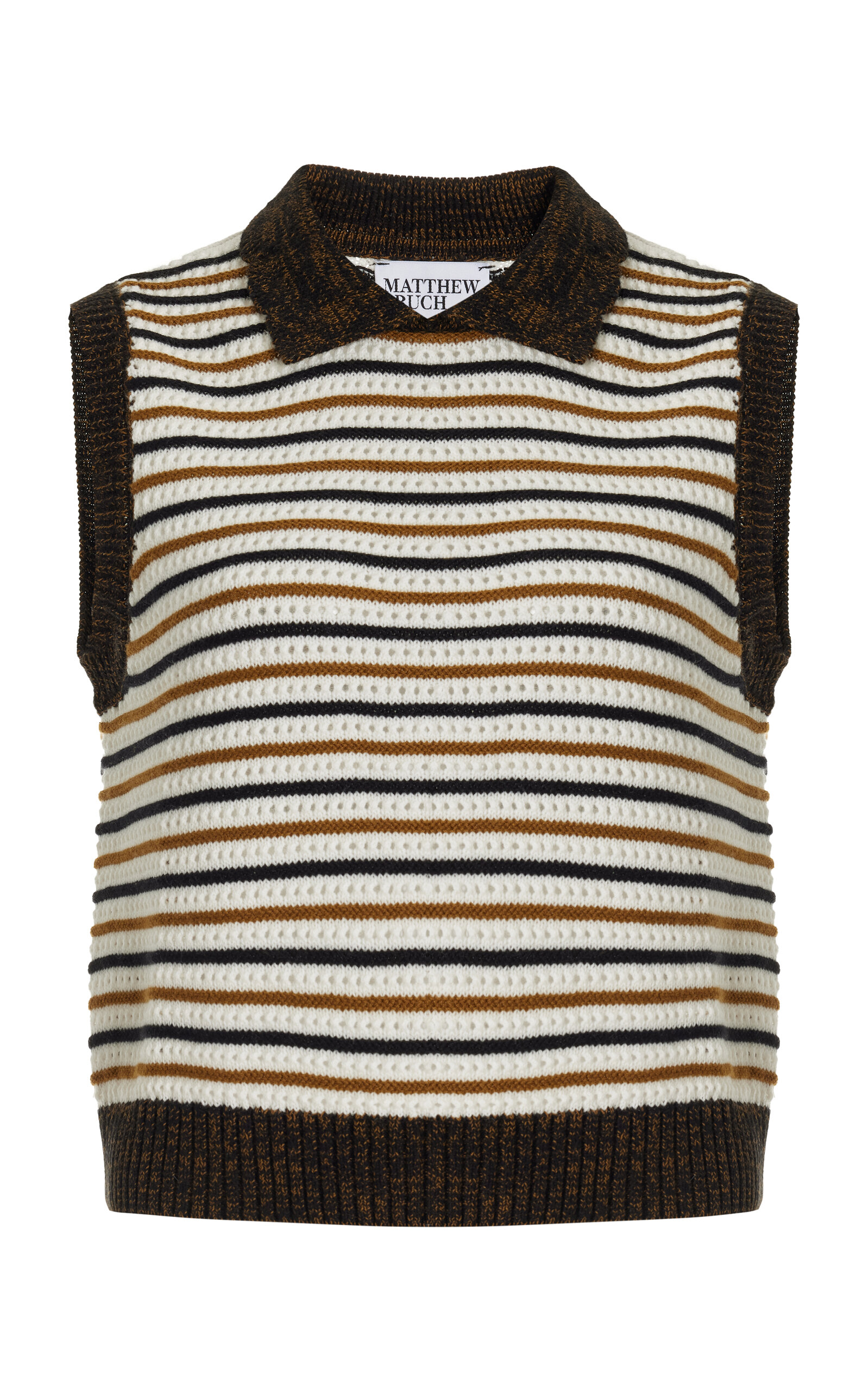 Matthew Bruch Striped Cotton-Blend Mesh Collared Tank Top - Stripe
