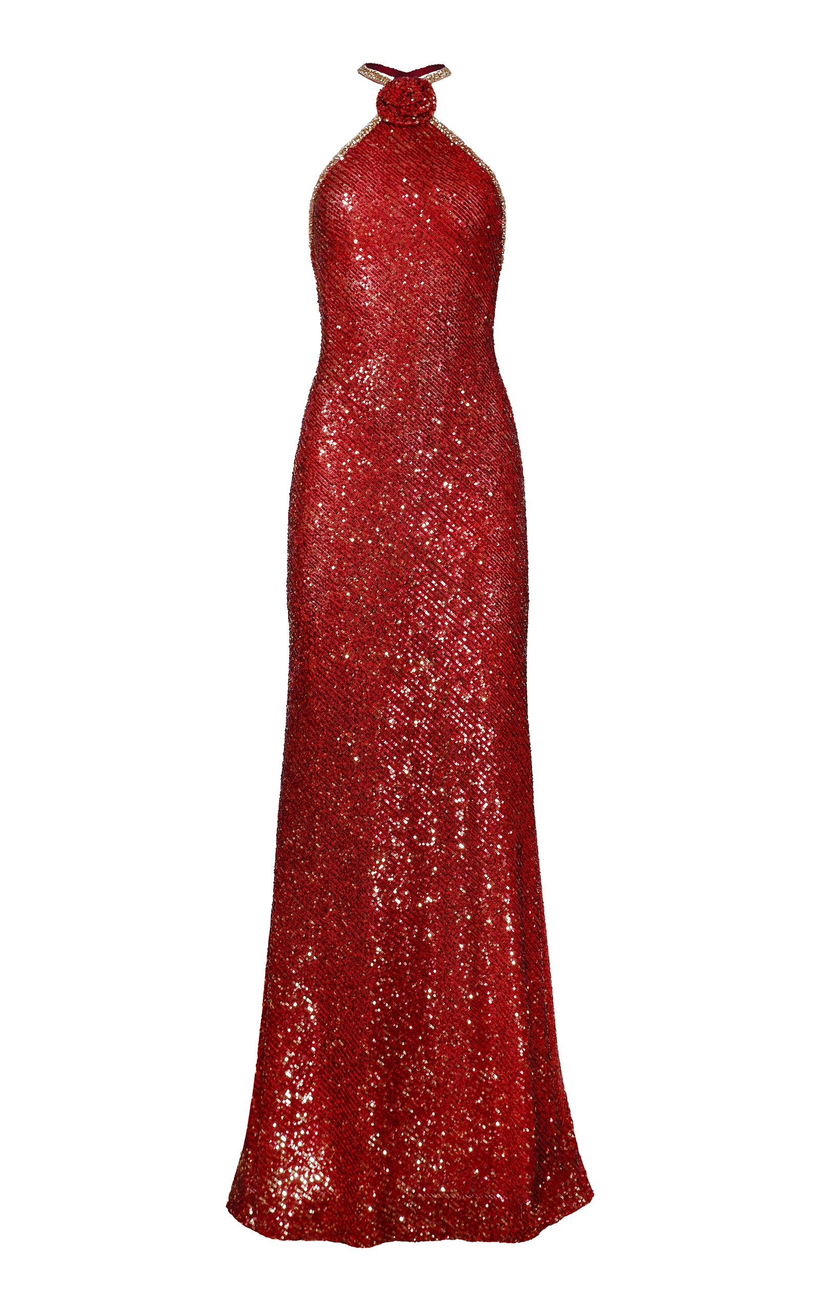 Naeem Khan Flower-Detailed Stretch Sequined Gown - Red