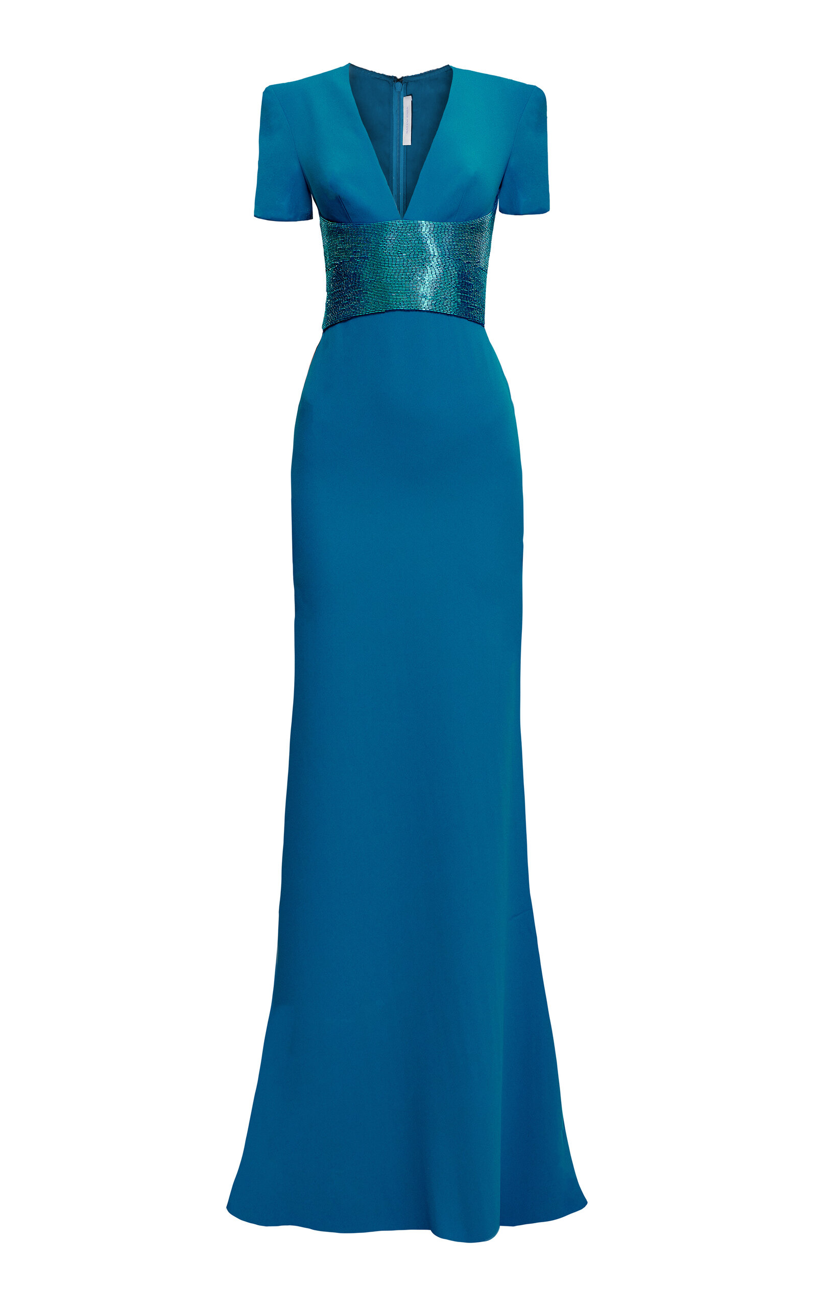 Naeem Khan Belted Embellished Crepe Gown In Turquoise