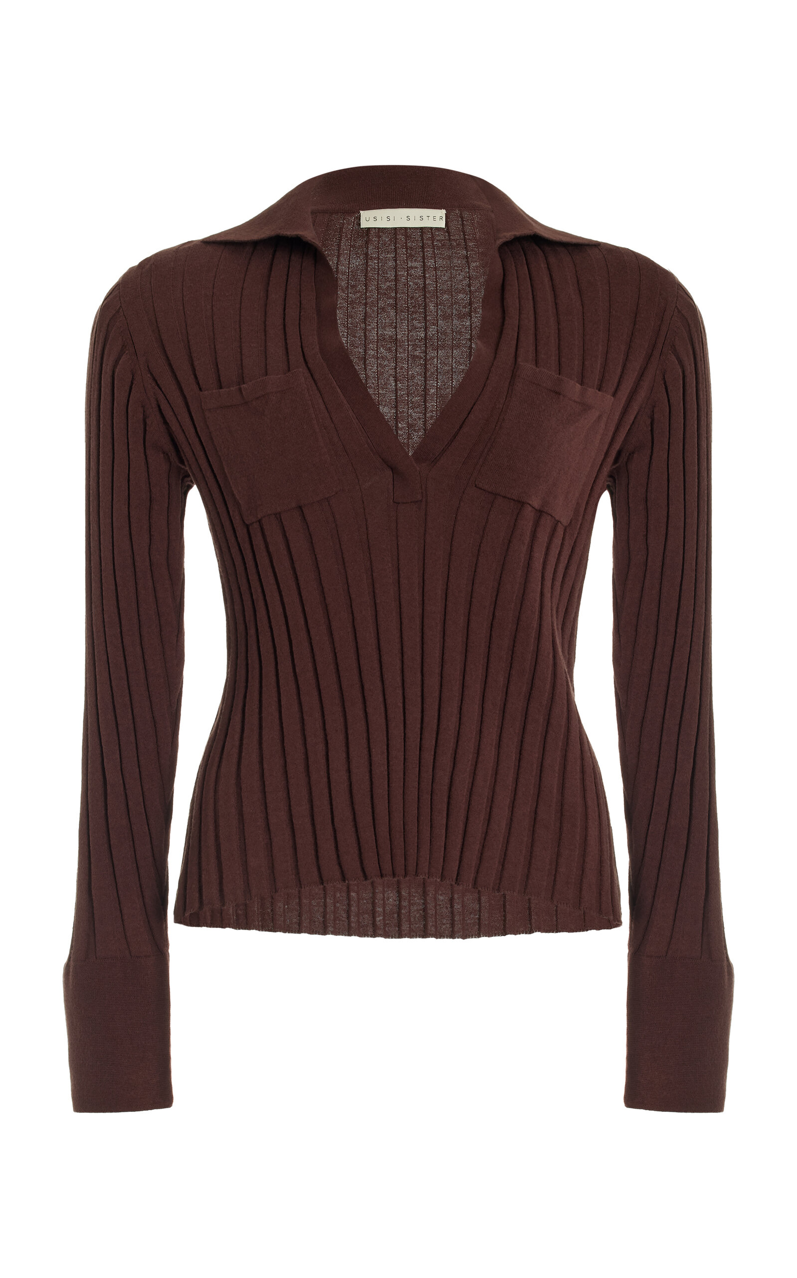 USISI SISTER Hannah Velvet-Detailed Ribbed-Knit Cotton Top - Brown - XS