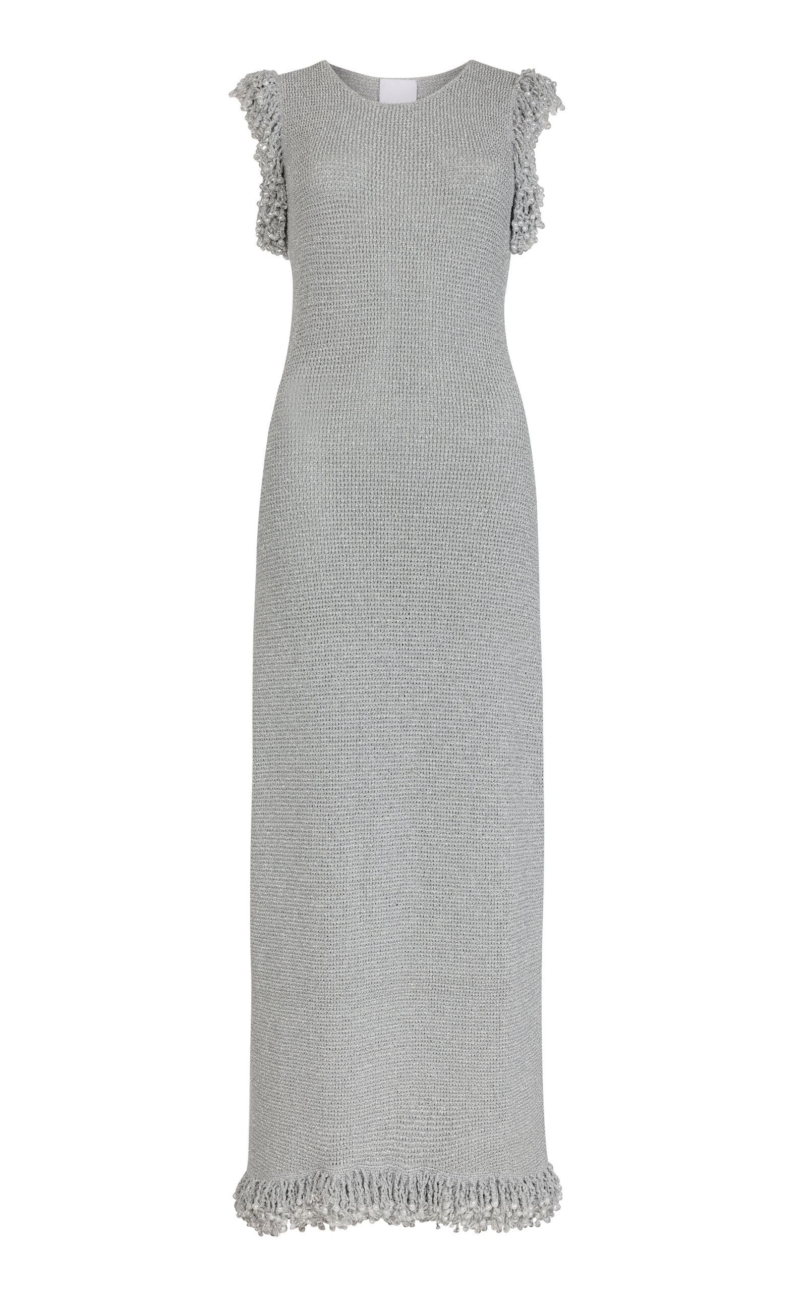 Paris Georgia Fringe Embellished Knit Maxi Dress In Silver
