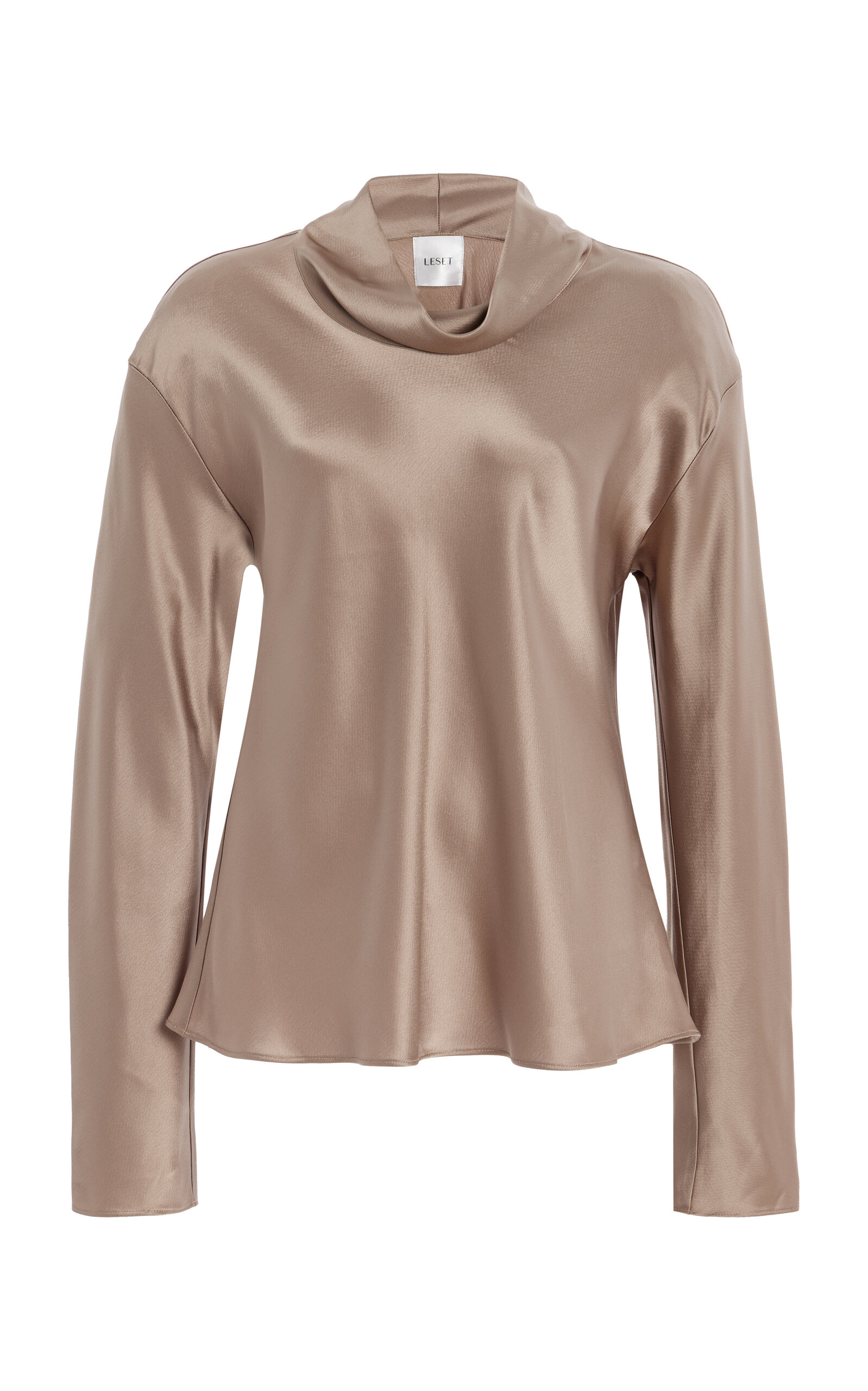Leset Barb Draped Satin Top In Brown