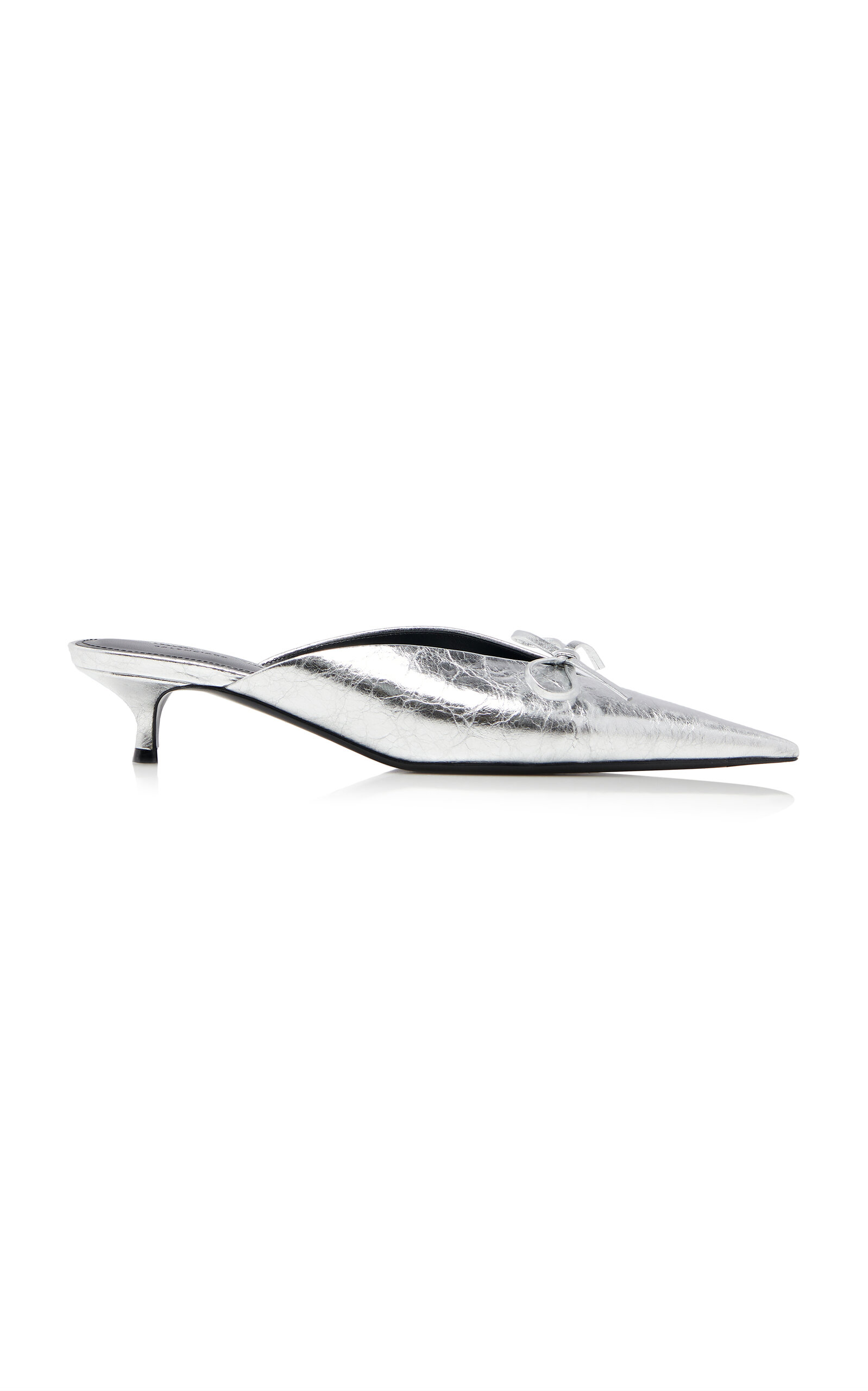 Balenciaga Knife Bow-Detailed Metallic Leather Mules