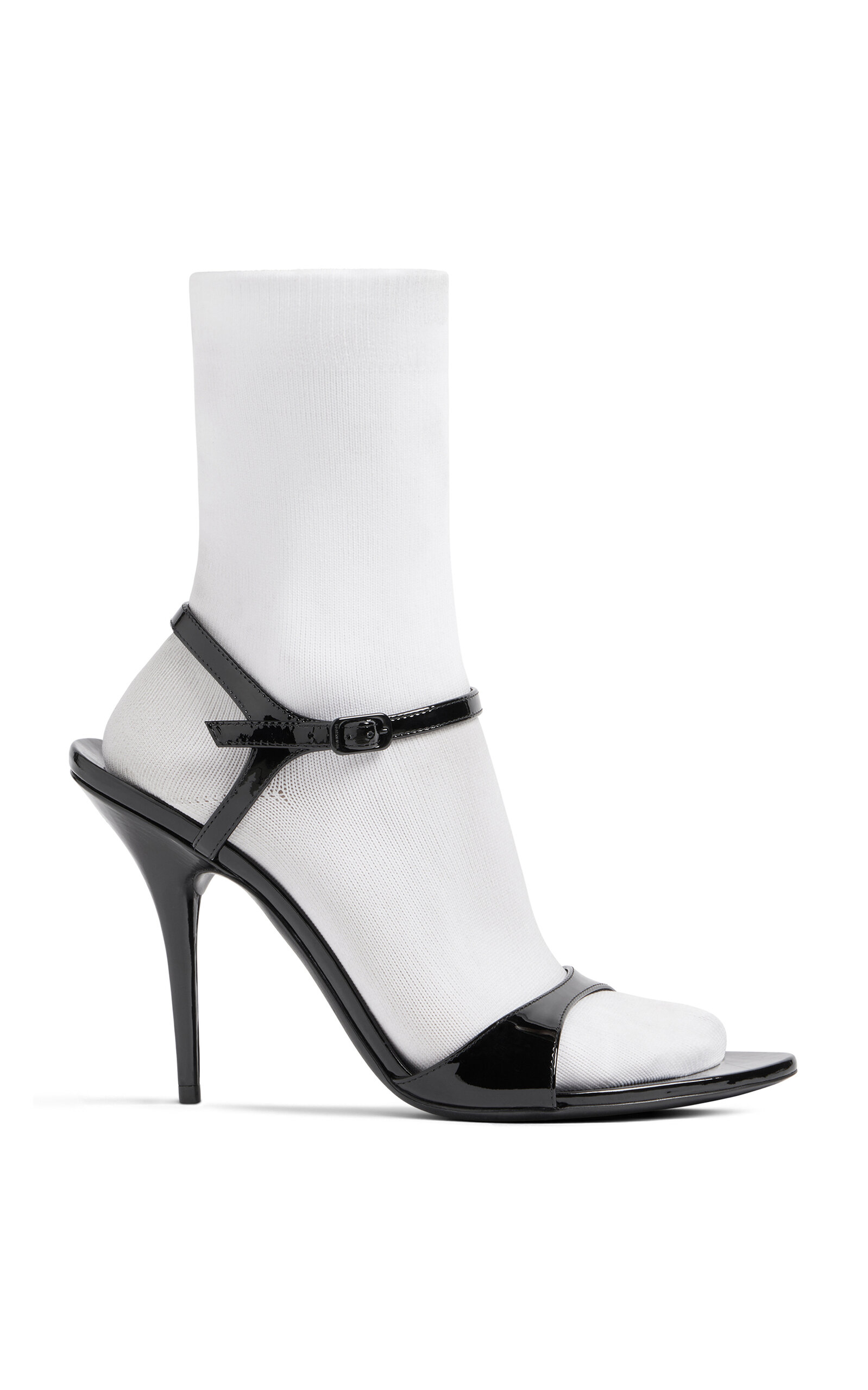 Balenciaga Avenue Sock Black Sandal In Patent Leather And Mesh