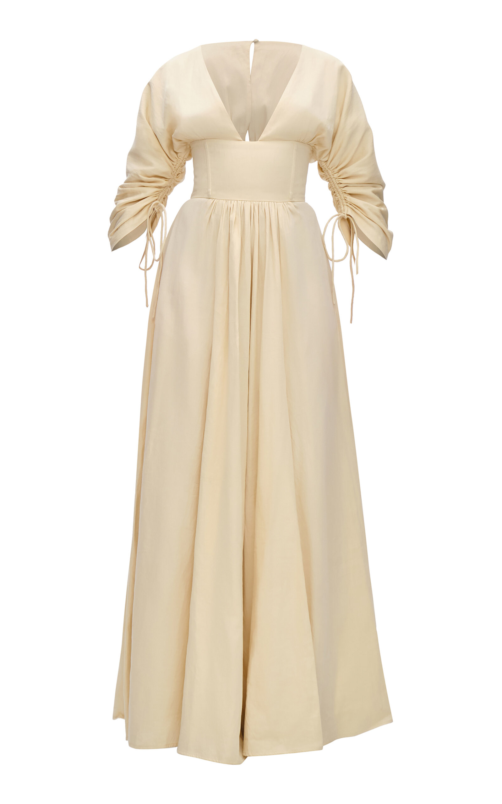 Andrea Iyamah Adelle Corset-Waist Cotton Maxi Dress - Off-White