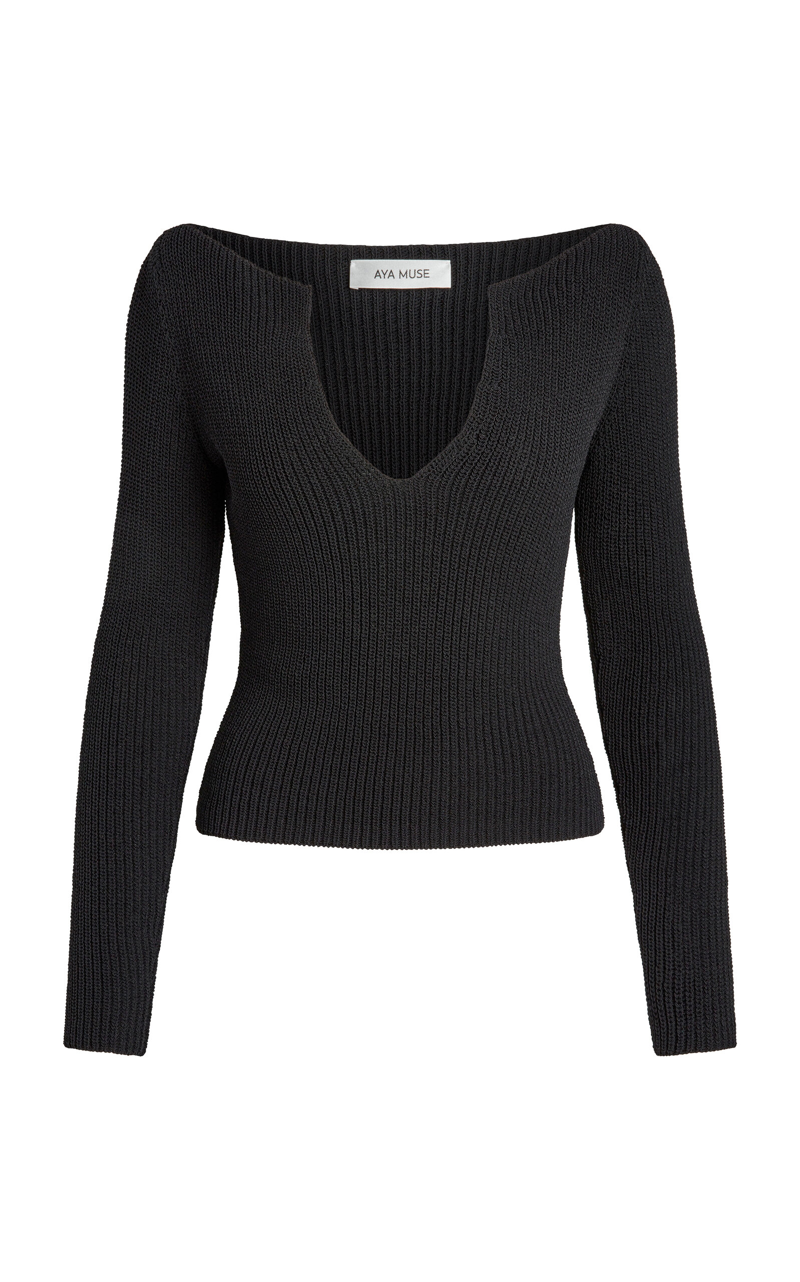 Shop Aya Muse Caeli Plunged Knit Cotton-blend Top In Black