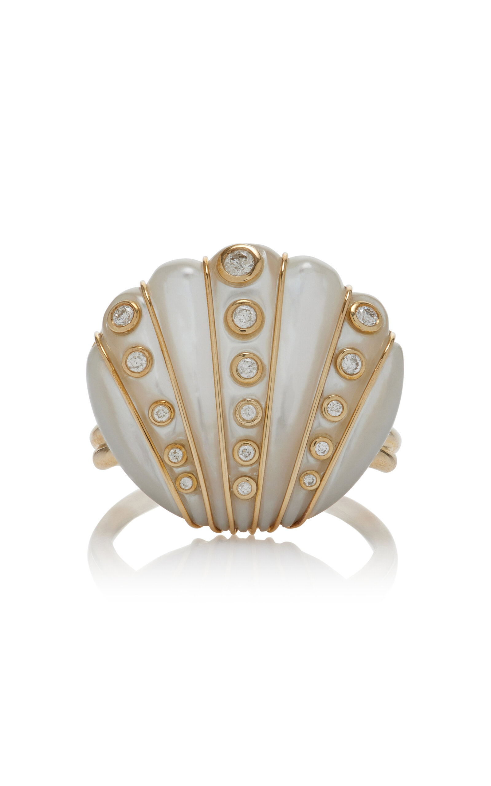 Yvonne Léon 9k Yellow Gold; Diamond And Pearl Ring In White
