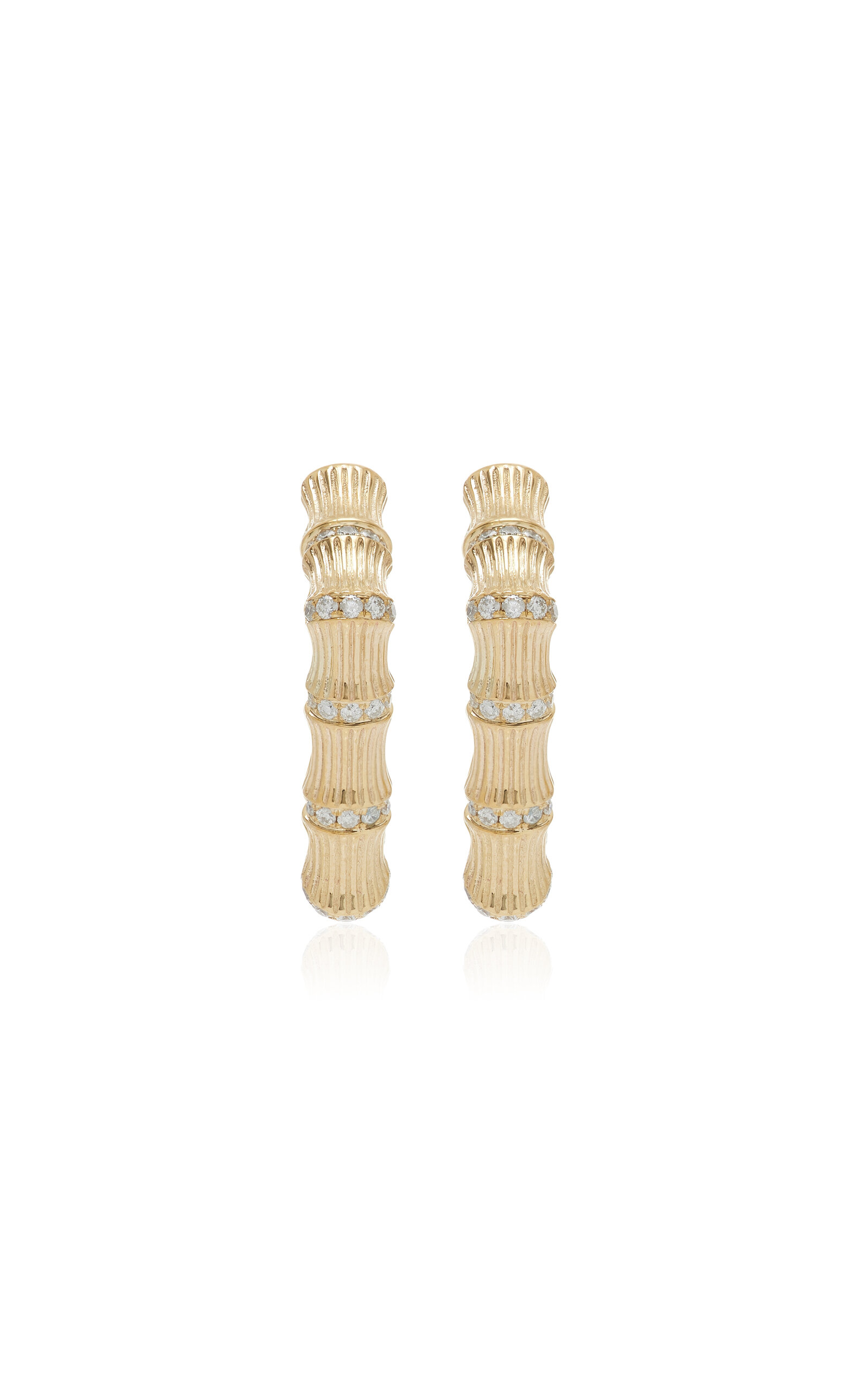 Yvonne Léon Bamboo 9k Yellow Gold Diamond Earrings In Gold