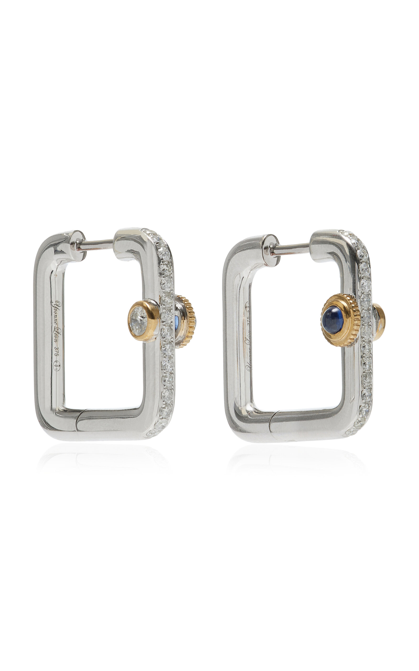 Yvonne Léon 9k White Gold; Diamond And Sapphire Earrings In Gold