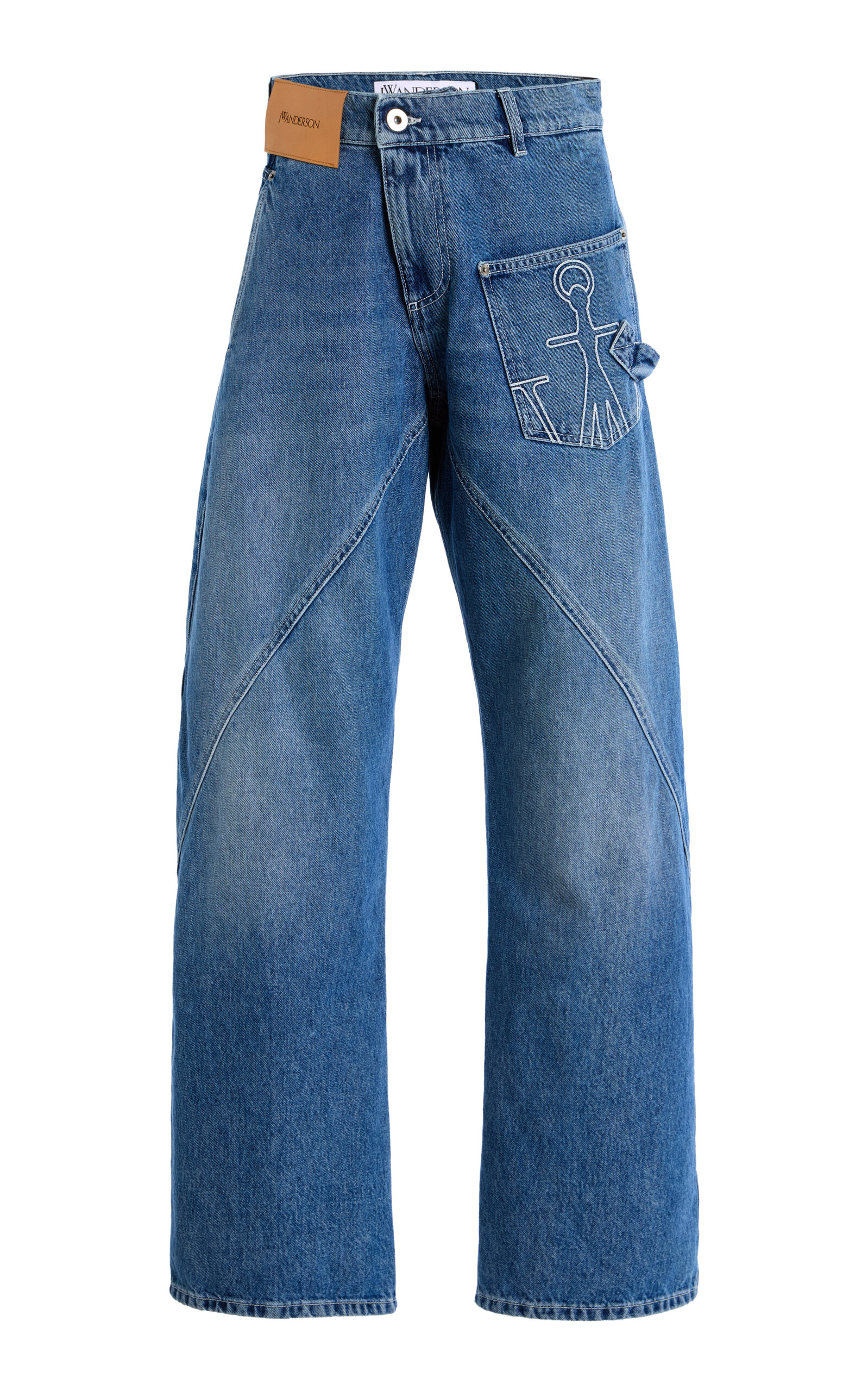 Strap-Detailed Rigid High-Rise Wide-Leg Jeans