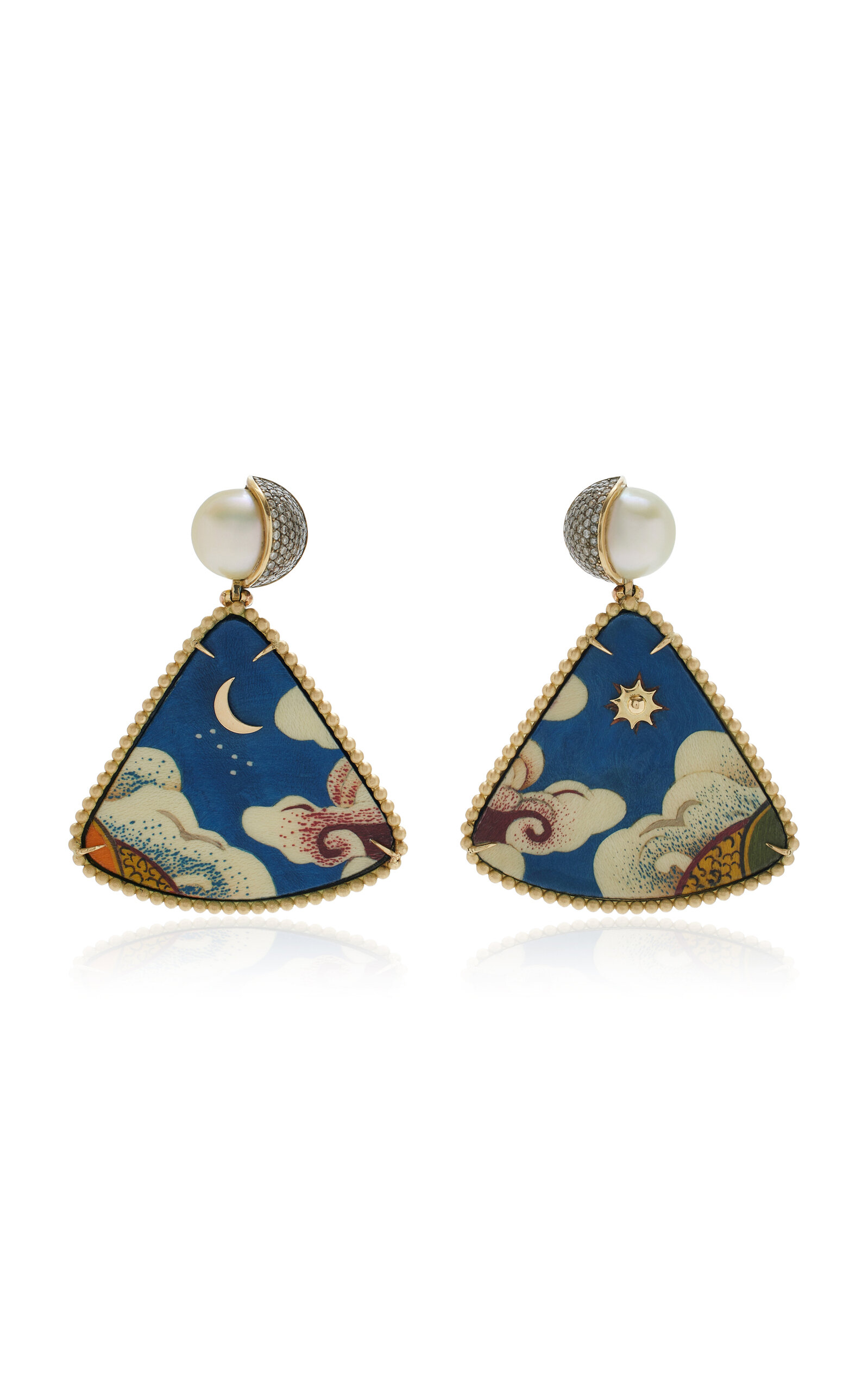 SILVIA FURMANOVICH 18K YELLOW GOLD TIBETAN SKY TRIANGLE MARQUETRY EARRINGS