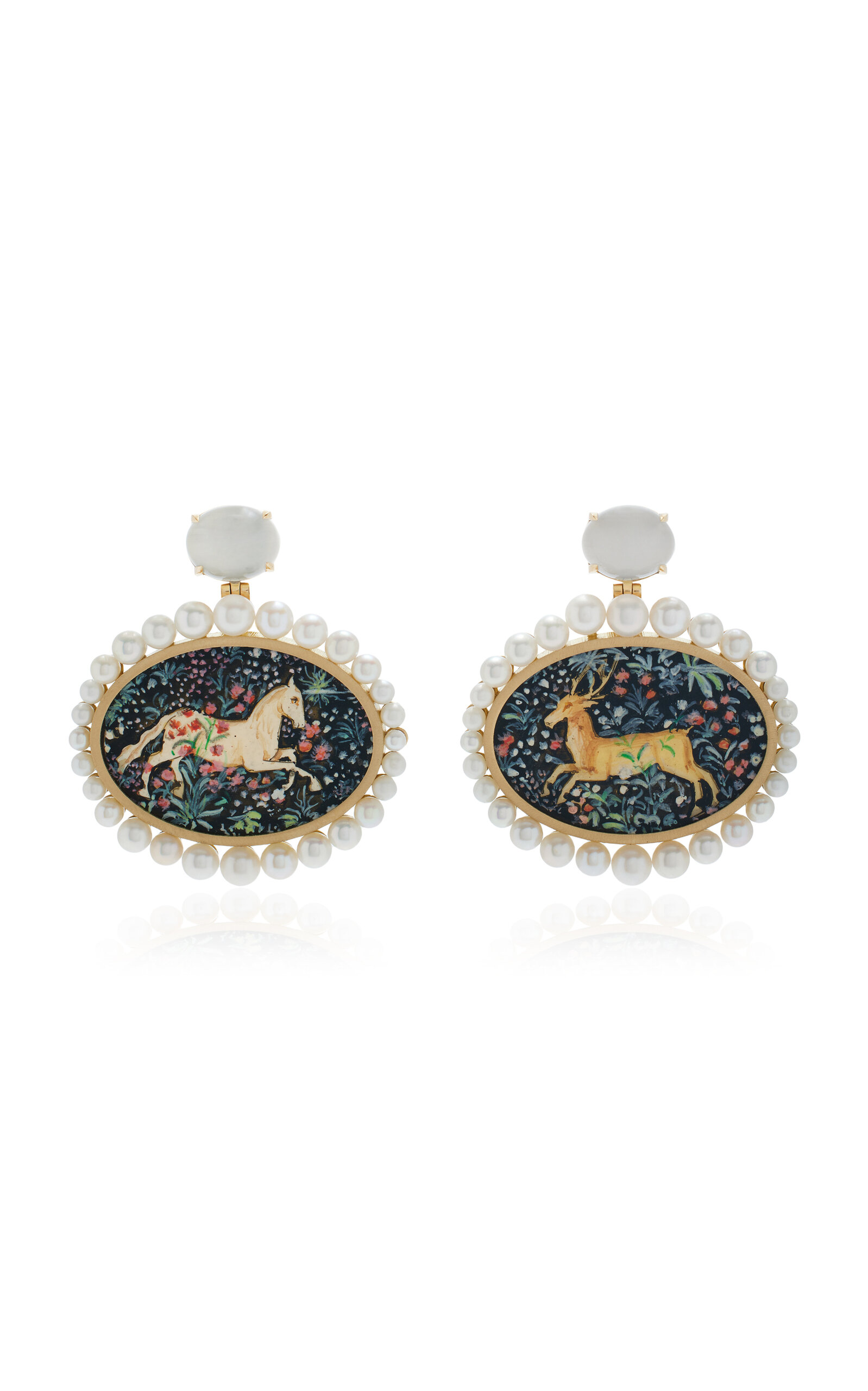 SILVIA FURMANOVICH 18K YELLOW GOLD ALCHEMICAL WEDDING MINIATURE PAINTING EARRINGS