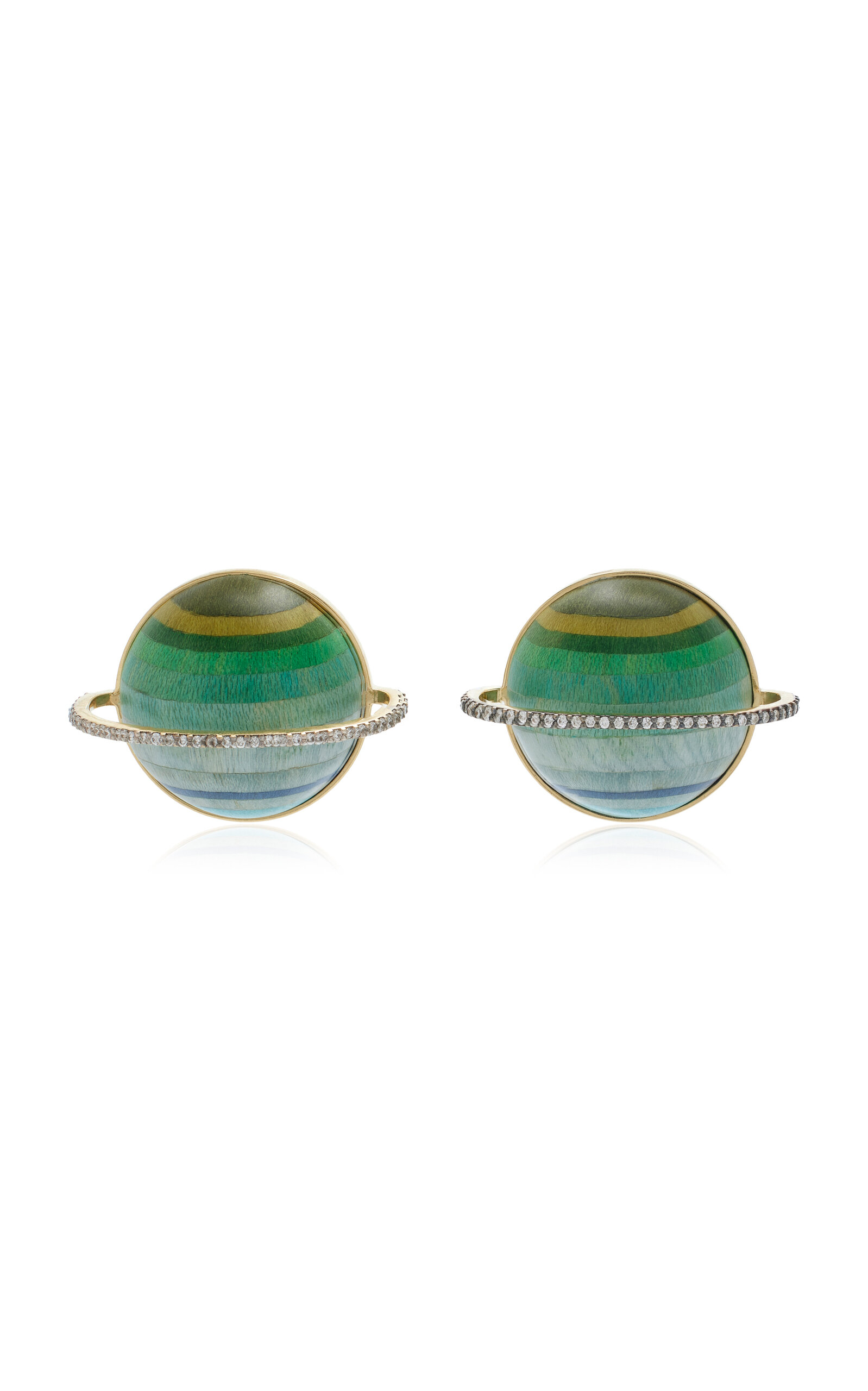 Shop Silvia Furmanovich 18k Yellow Gold Green Saturn Earrings