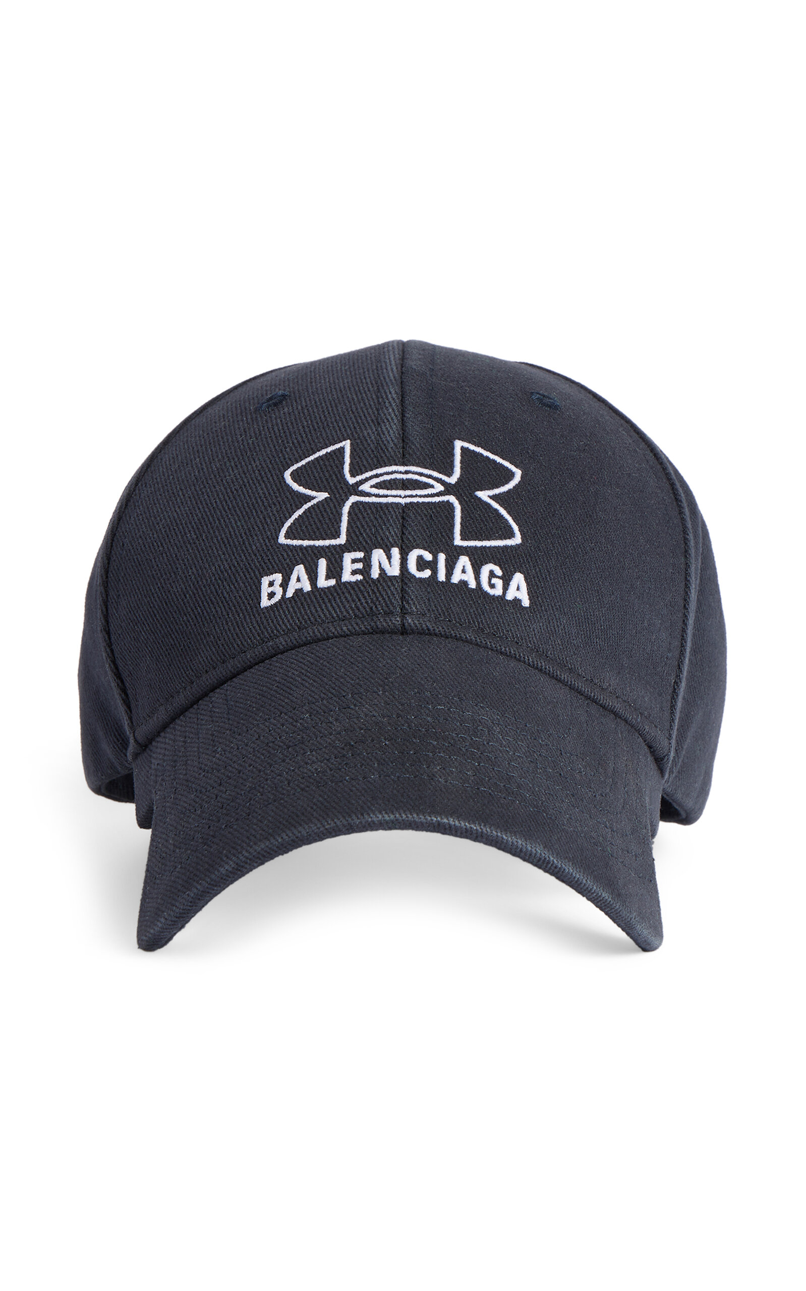Balenciaga Double Unity Distressed Embroidered Cotton-drill Baseball Cap In White