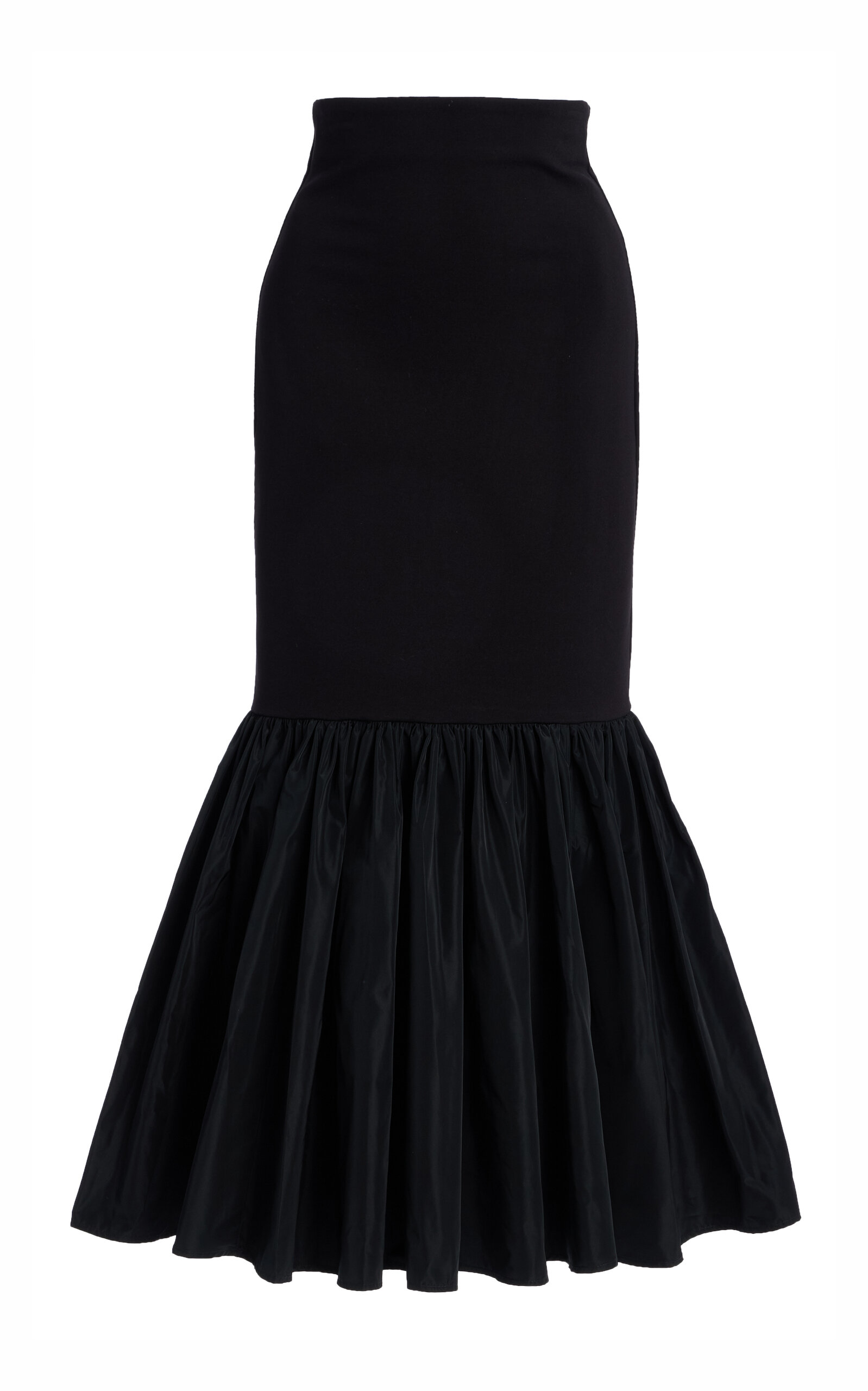 STAUD Hawthorne Flared Taffeta-Knit Midi Skirt - Black