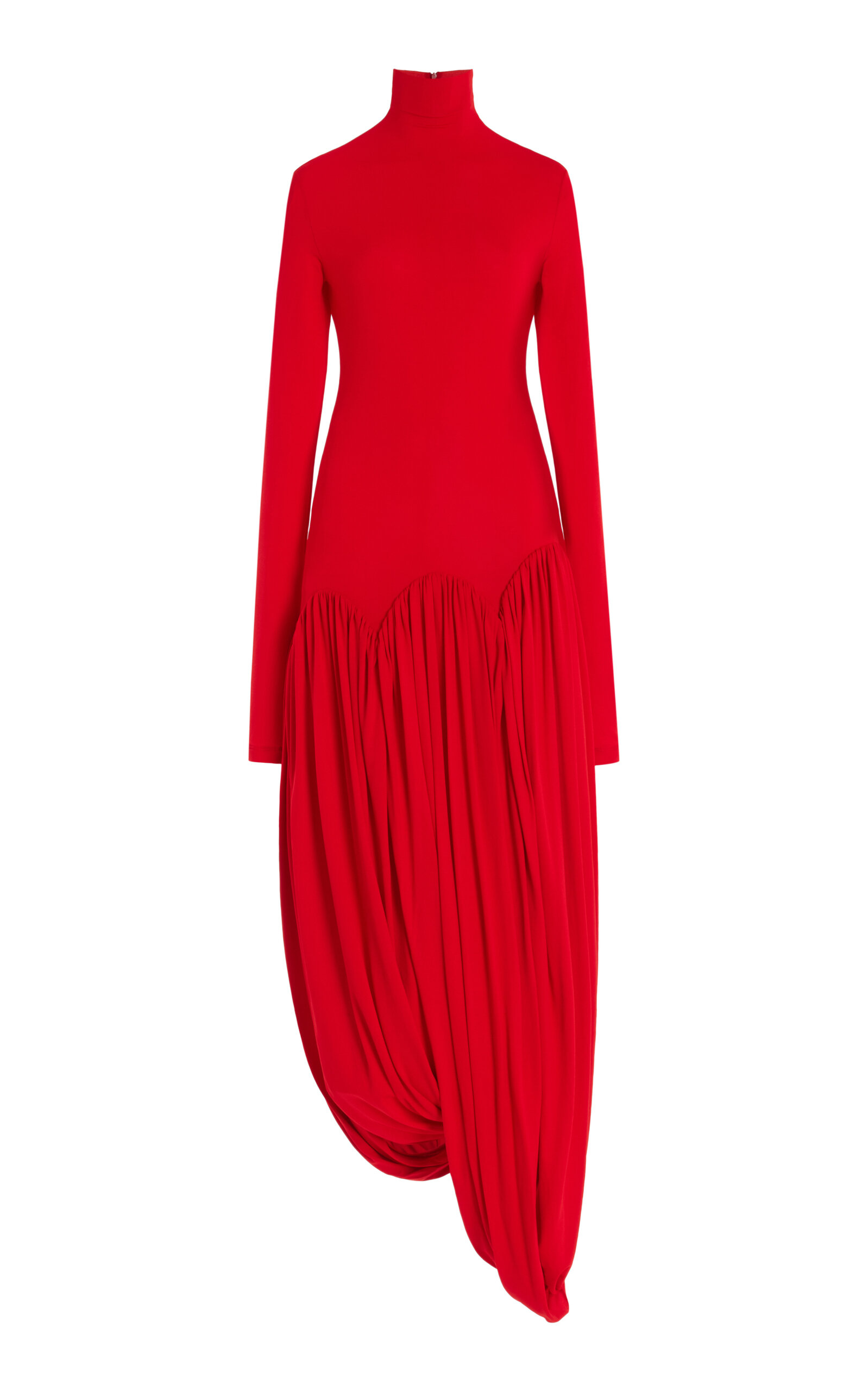 Ferragamo Mock-neck Draped Jersey Maxi Dress In Red